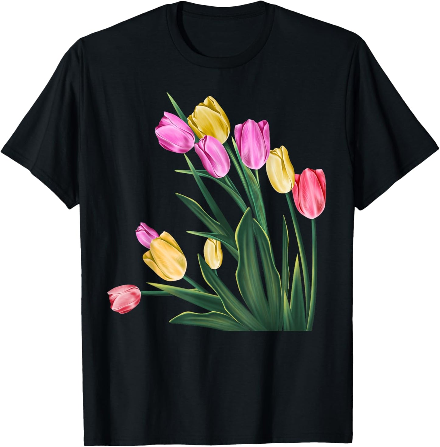 Wonderful Lovely Nature Spring Tulips Flower Plant Gardening T-Shirt - T-Shirt | Black