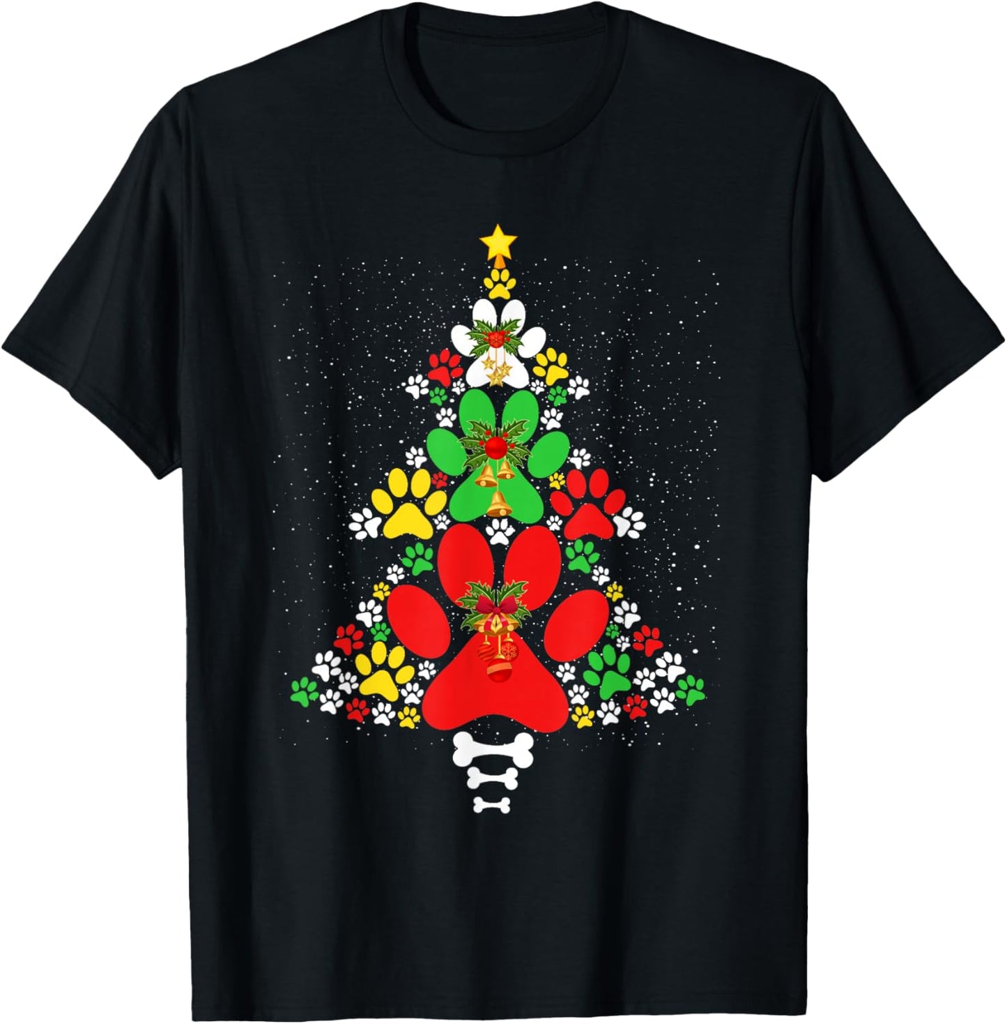 Cute Dog Paws Print Christmas Tree Shirt Dog Lover T-Shirt - T-Shirt | Black