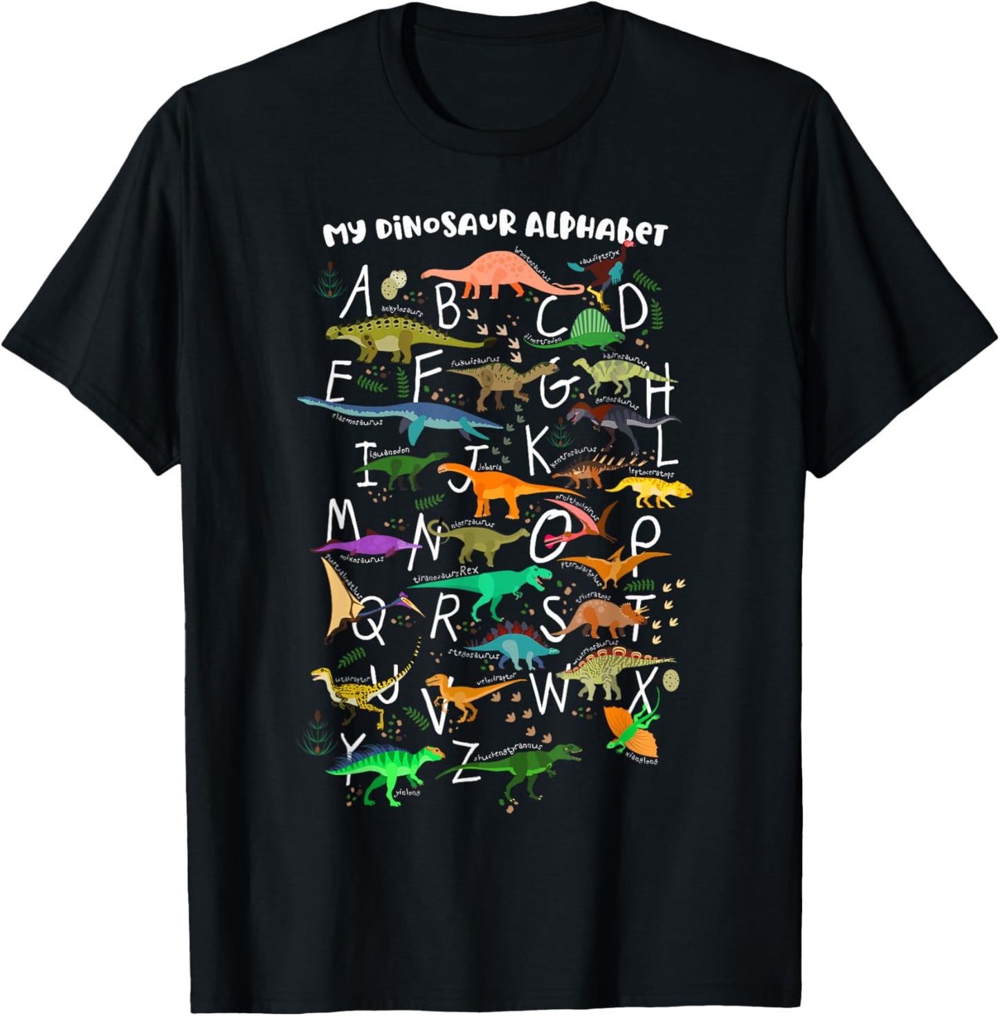 ABC Dino Identification A-Z Types Of Dinosaurs Alphabet T-Shirt - T-Shirt | Black