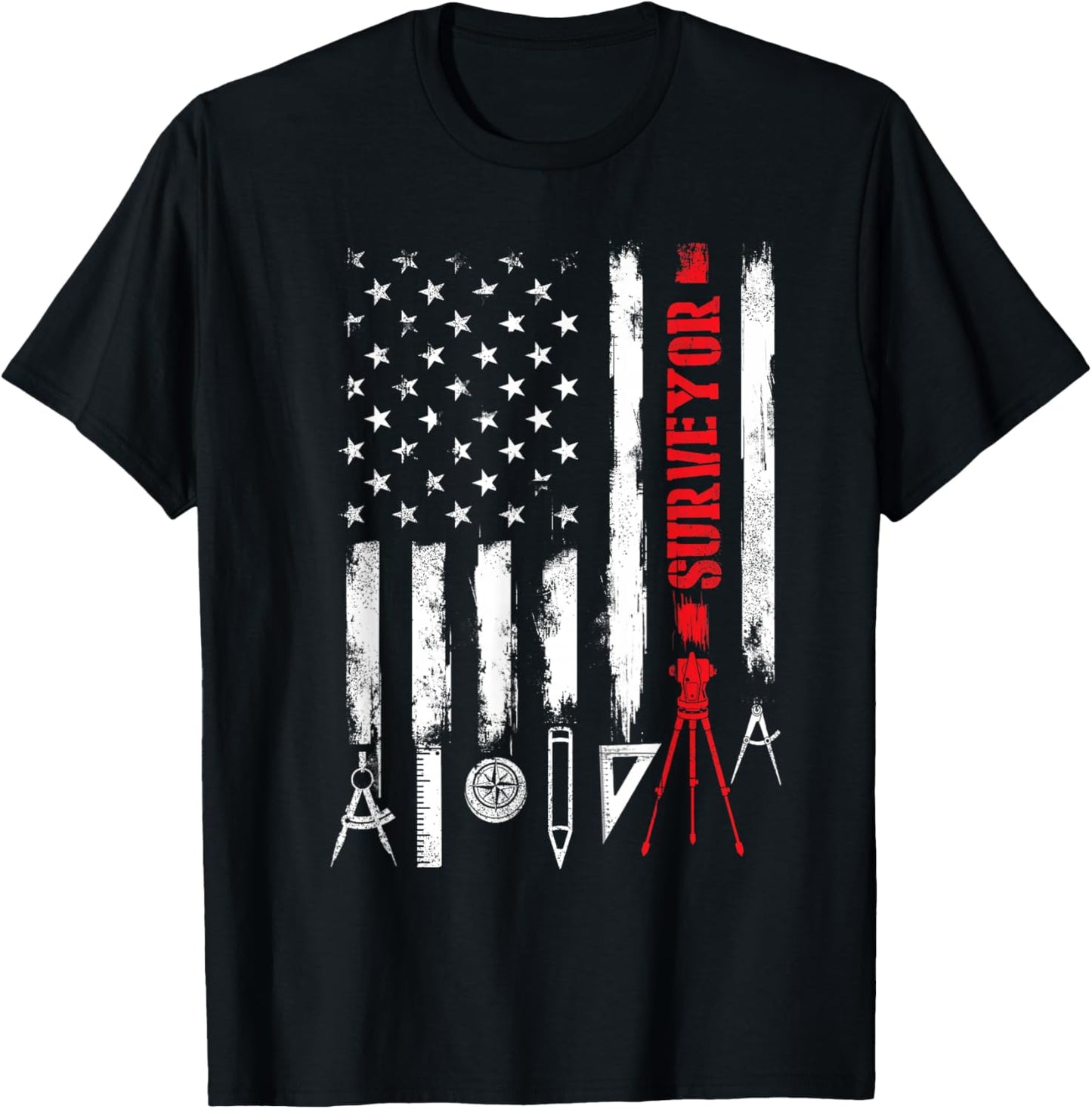 Patriotic USA Flag Land Surveyor Land Examiner Cartographer T-Shirt - T-Shirt | Black