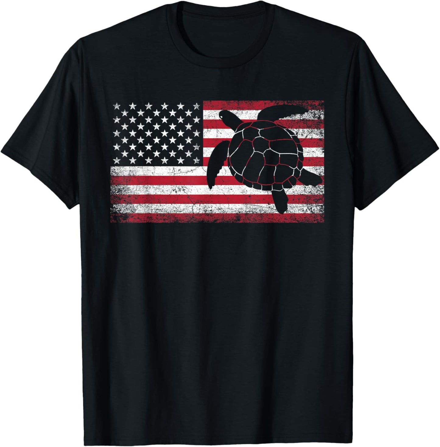 Sea Turtle 4th of July Gift American Flag USA - America T-Shirt - T-Shirt | Black