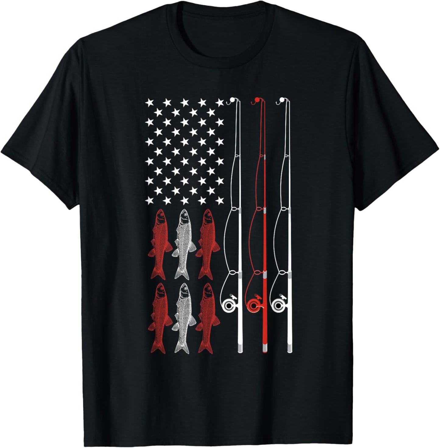 USA Flag Fishing Shirt Dad Grandpa Retro Fishing Dad T-Shirt - T-Shirt | Black
