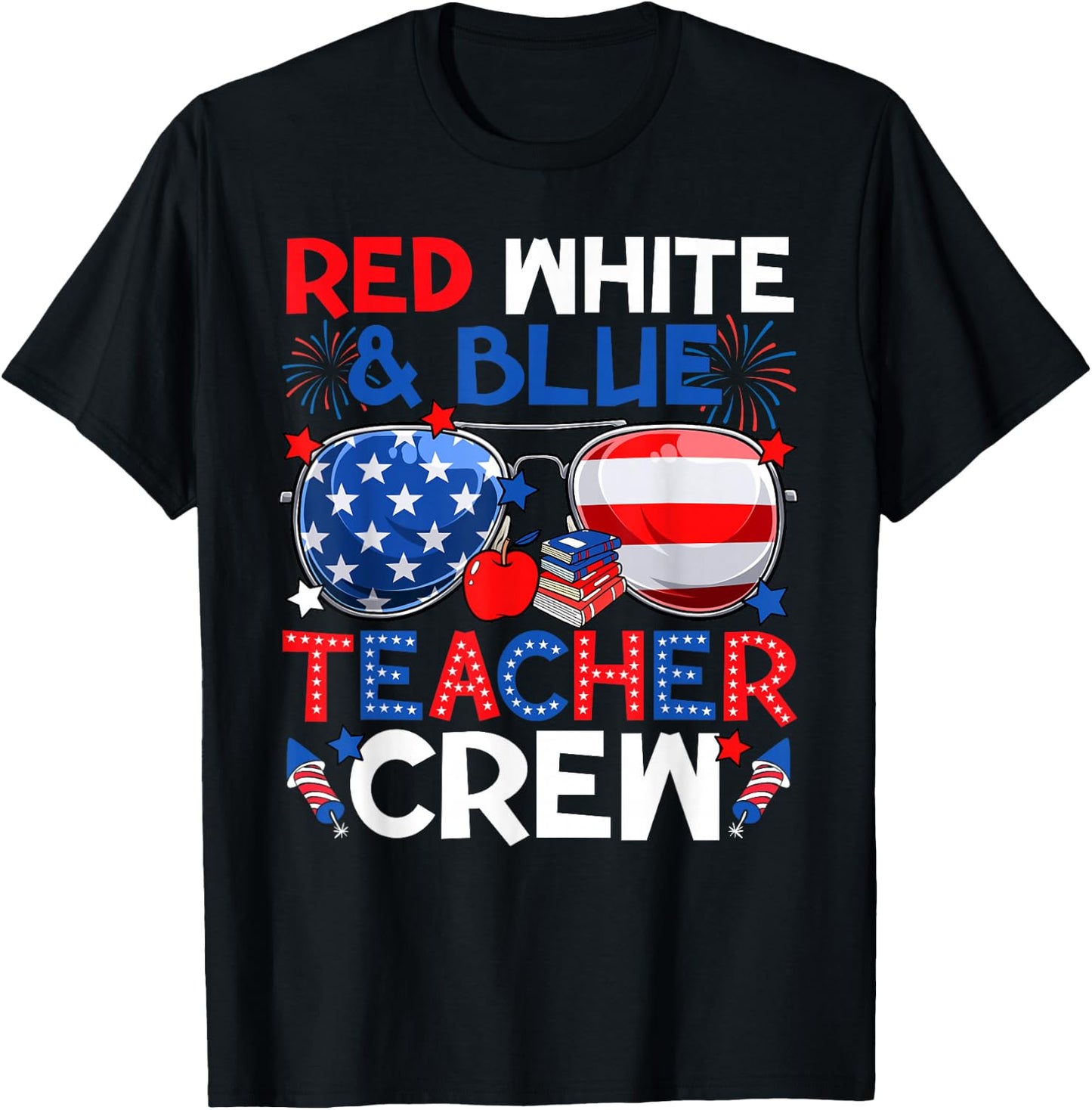 4th of July Red White & Teacher Crew American Flag T-Shirt - T-Shirt | Black
