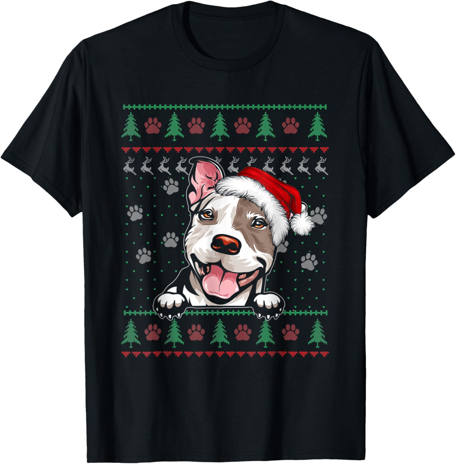 Pitbull Christmas Ugly Sweater Funny Pit Bull Lover Xmas T-Shirt - T-Shirt | Black