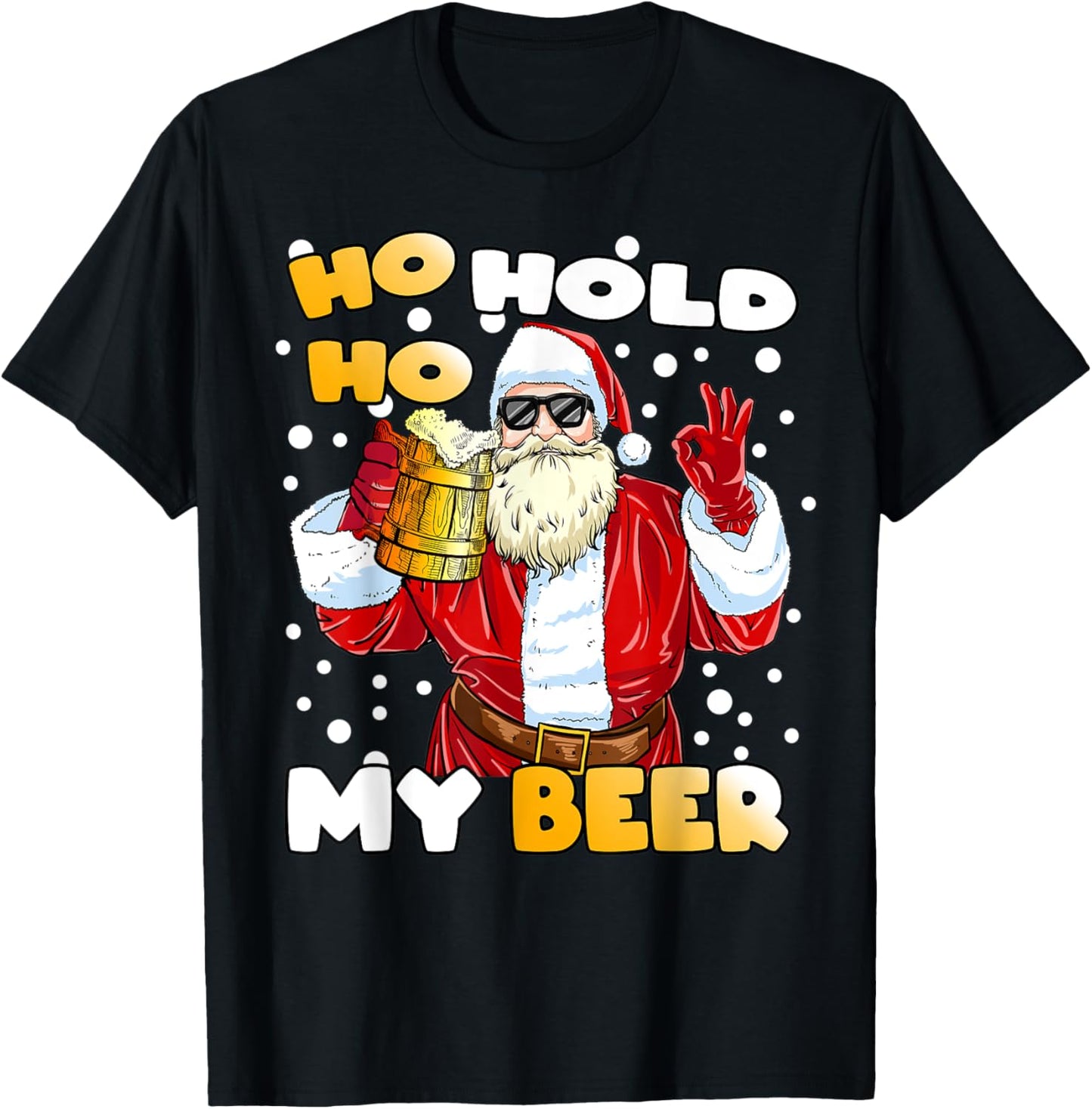 Ho Ho Hold My Beer Funny Santa Beer Christmas T-Shirt - T-Shirt | Black