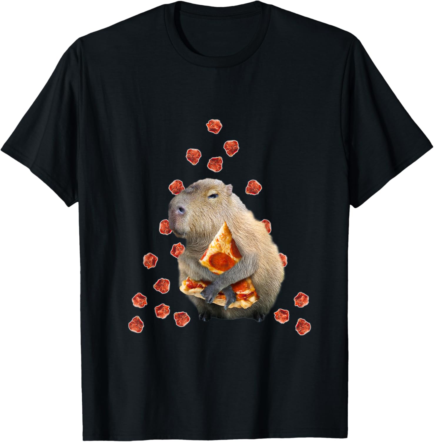 Capybara Capybaras Funny Cute Pizza Dinner T-Shirt - T-Shirt | Black