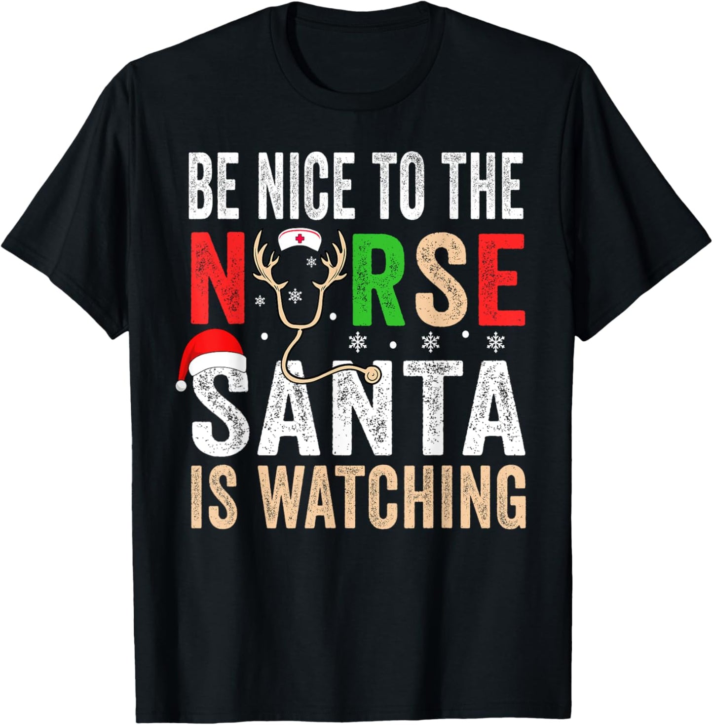 Be Nice To The Nurse Santa Nurse Christmas Scrub Tops Women T-Shirt - T-Shirt | Black