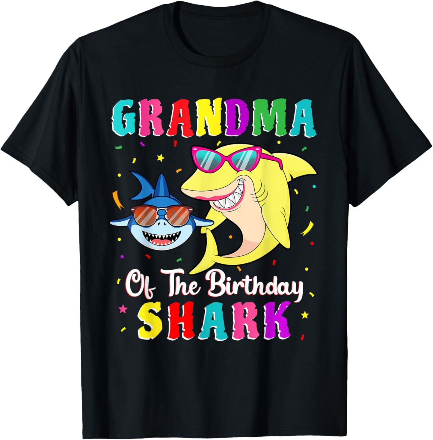 Grandma Of The Shark Birthday Family Birthday Grandson T-Shirt - T-Shirt | Black