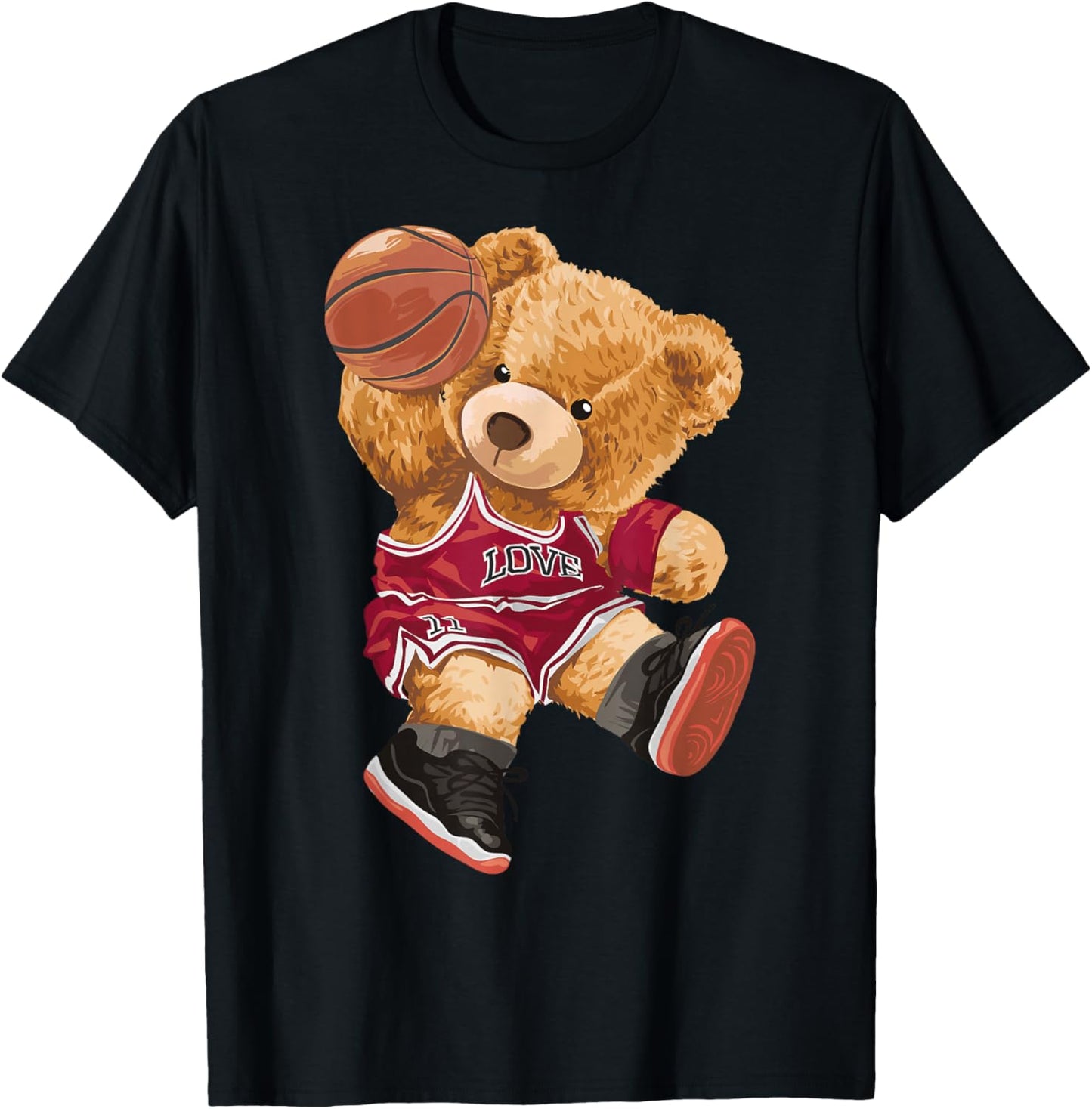 Cute Teddy Bear Playing Basketball Small T-Shirt - T-Shirt | Black