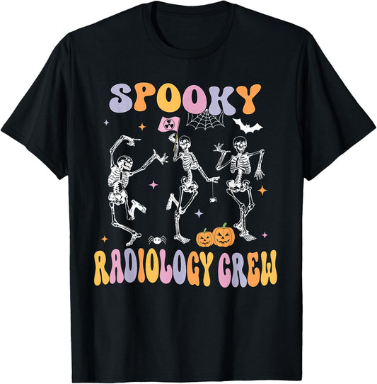 Dancing Skeleton Spooky Radiology Crew X-ray Tech Halloween T-Shirt - T-Shirt | Black