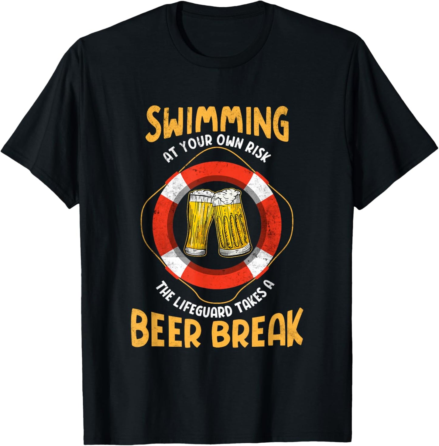 Lifeguard takes a beer break | Swimmer Funny Swimming Pool T-Shirt - T-Shirt | Black