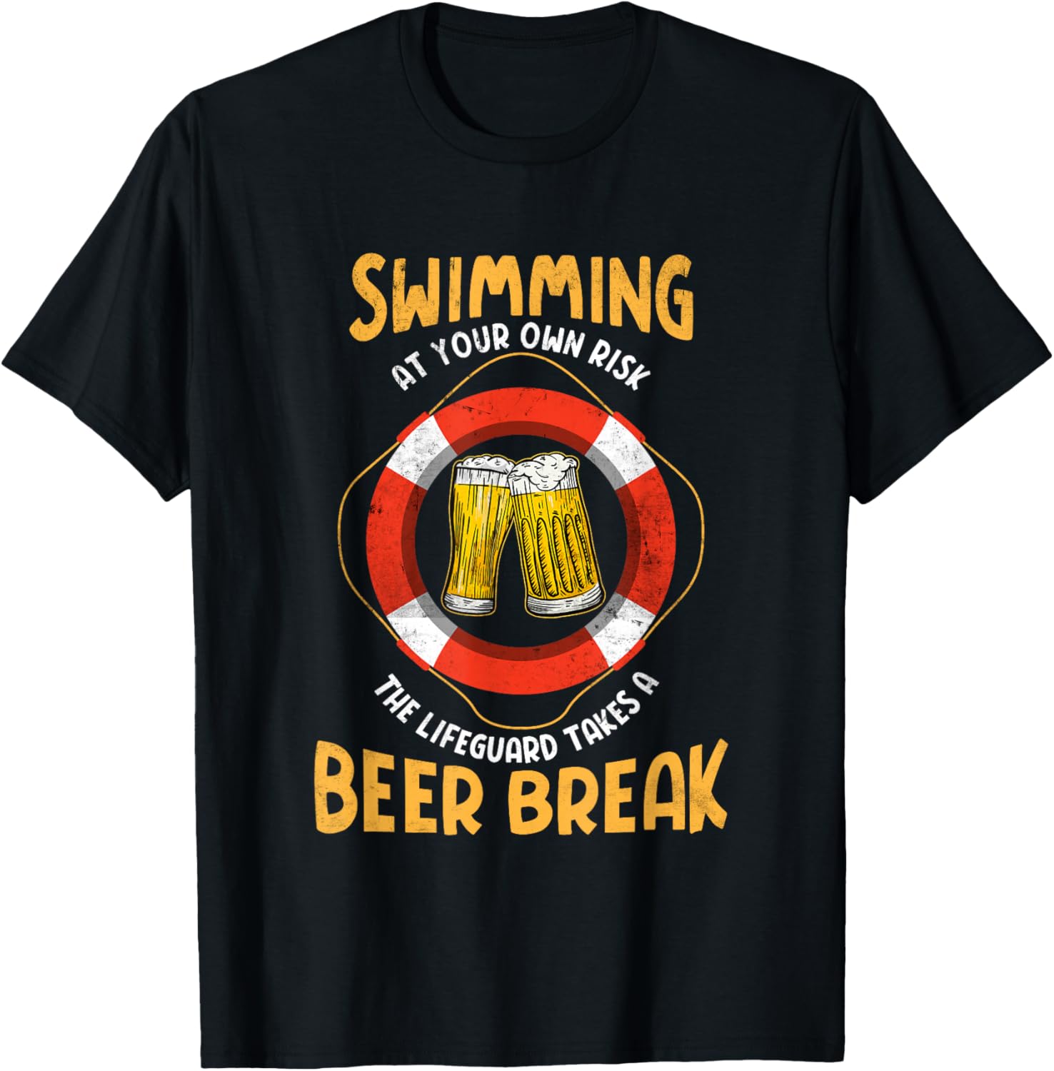 Lifeguard takes a beer break | Swimmer Funny Swimming Pool T-Shirt - T-Shirt | Black