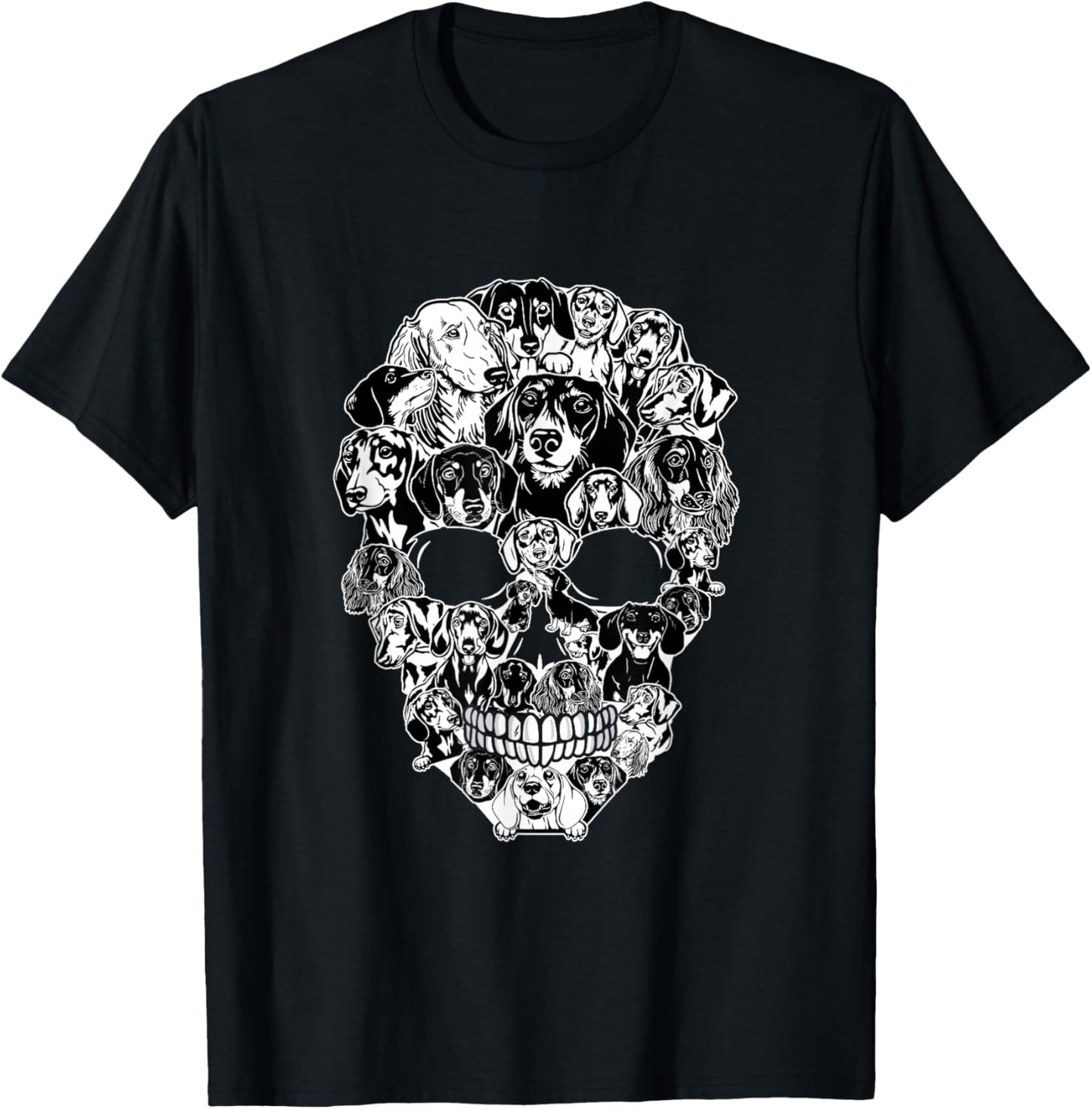Funny Dachshund Skull Dog Skeleton Halloween Men Women Kids T-Shirt - T-Shirt | Black