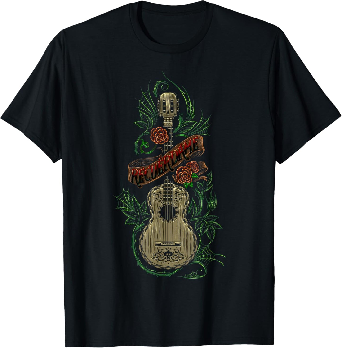 Disney Pixar Coco Recuerdame Guitar Portrait T-Shirt - T-Shirt | Black