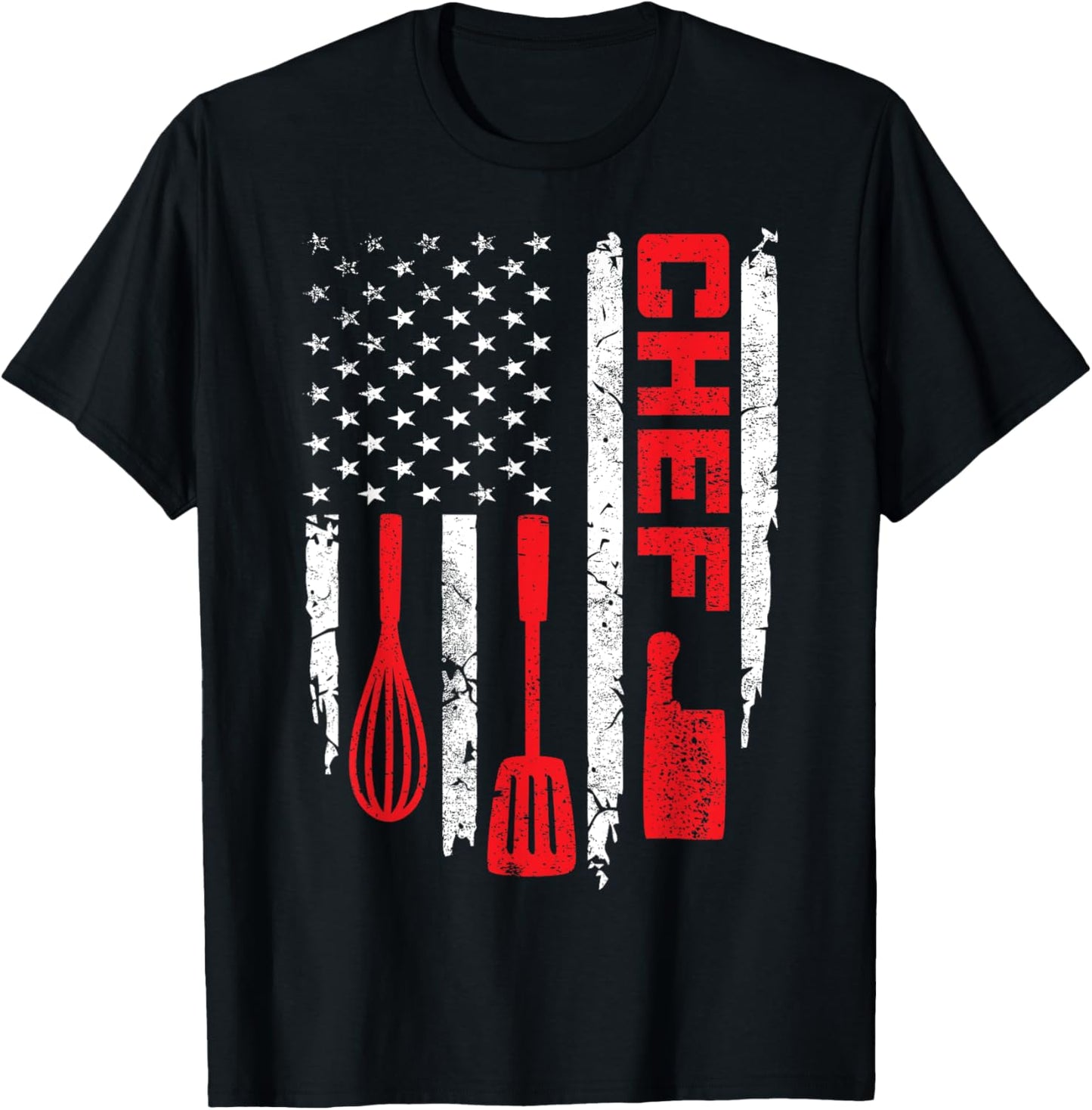 Funny Chef Cooking Vintage American Flag 4th of July T-Shirt - T-Shirt | Black