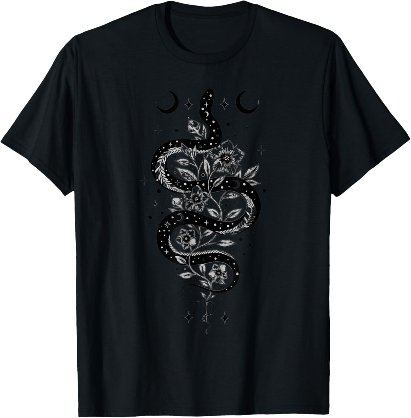 Snake & Flowers Gothic Witchy Punk T-Shirt - T-Shirt | Black