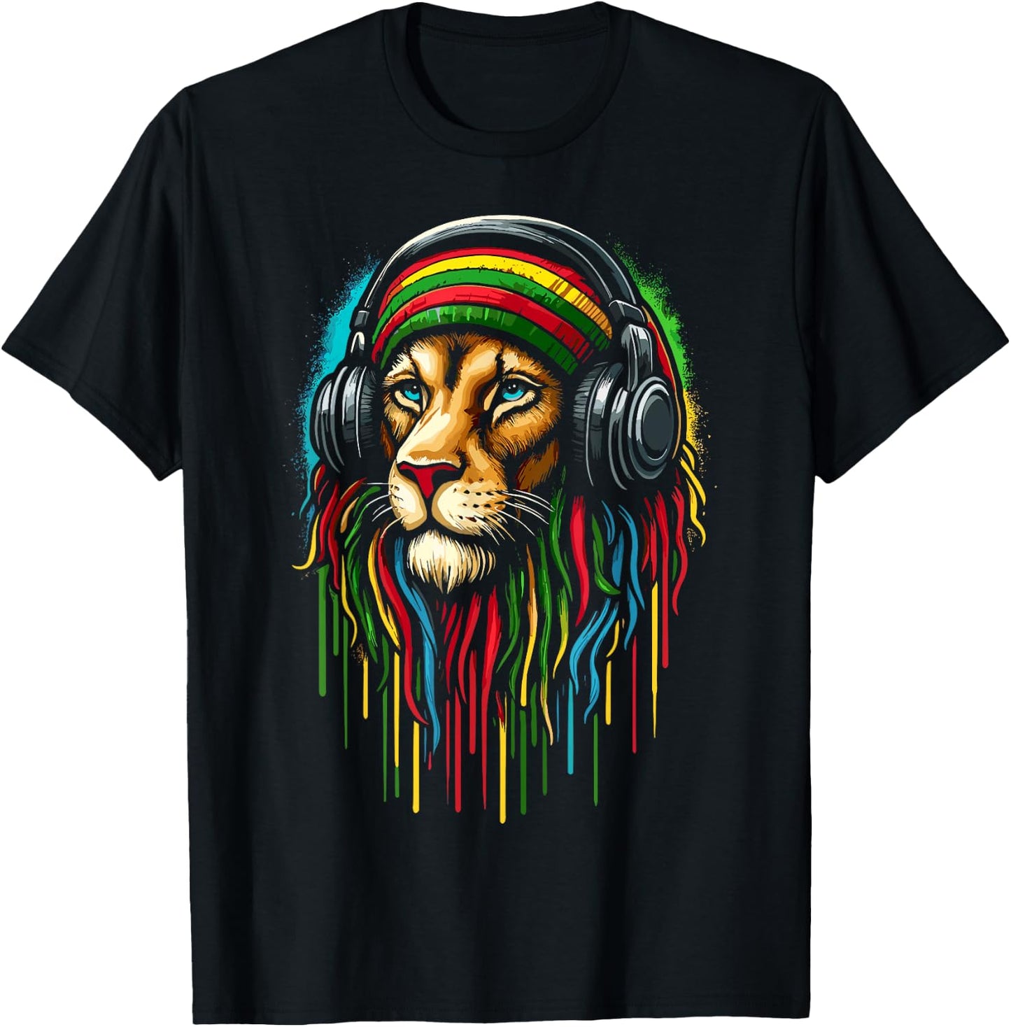 Jamaican Lion Jamaican Rasta Flag T-Shirt - T-Shirt | Black