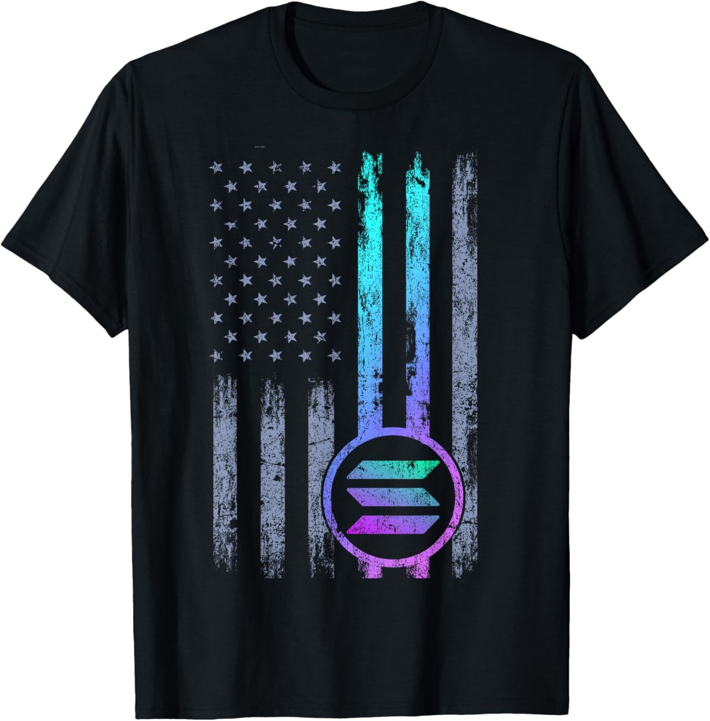 Solana Crypto Blockchain Solana Coin Distressed USA Flag T-Shirt - T-Shirt | Black