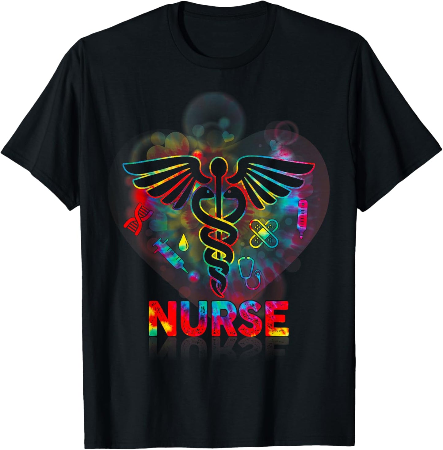 Nurse 365 Proud Nurse Tie Dye Caduceus Heartbeat Medical T-Shirt - T-Shirt | Black