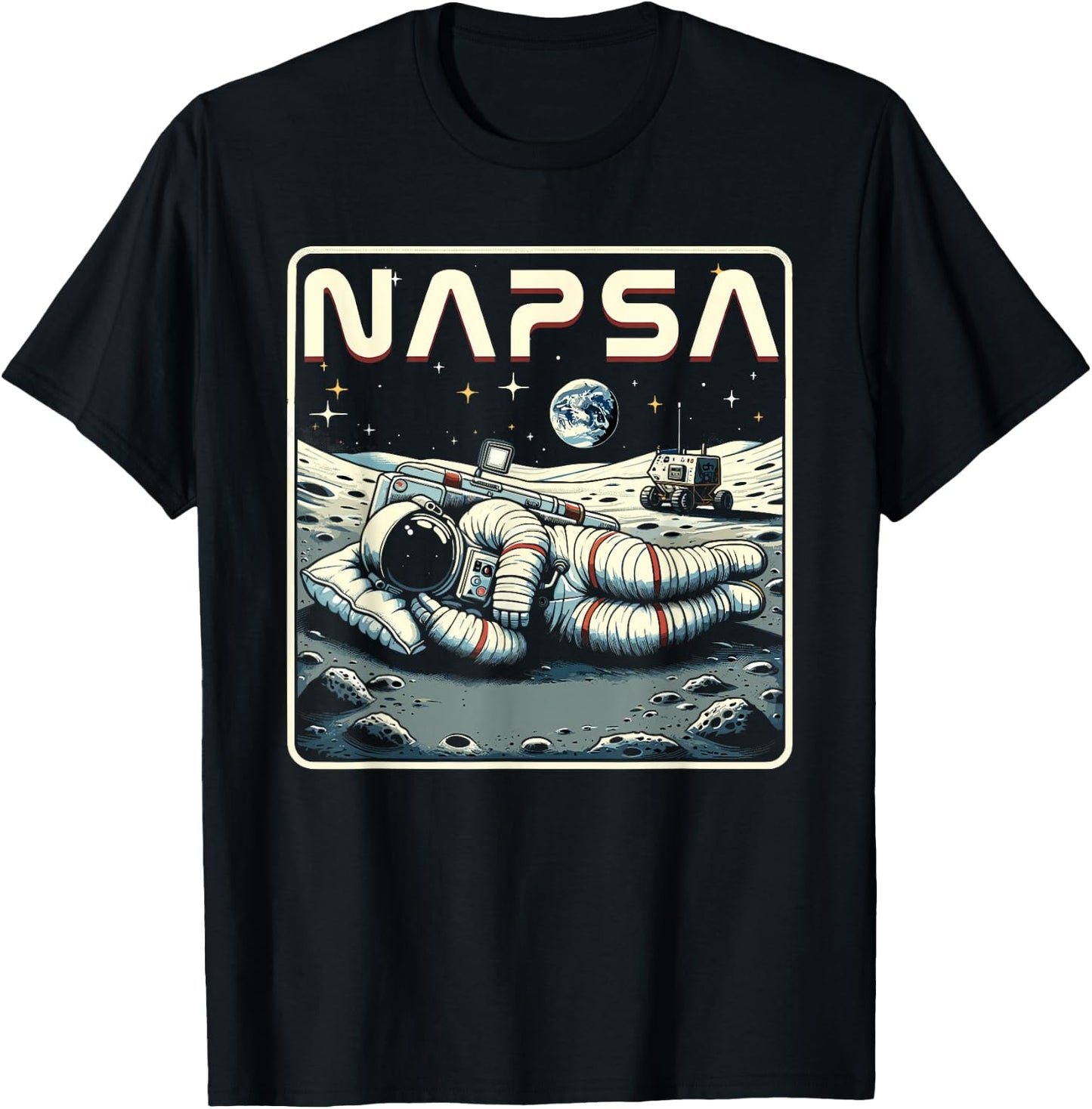 Retro Napsa Astronaut Outer Space Pun Novelty Funny Space T-Shirt - T-Shirt | Black
