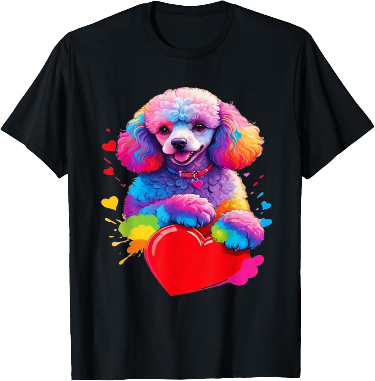 Poodle Shirt - Colorful Poodle Heart Graphic T-Shirt - T-Shirt | Black