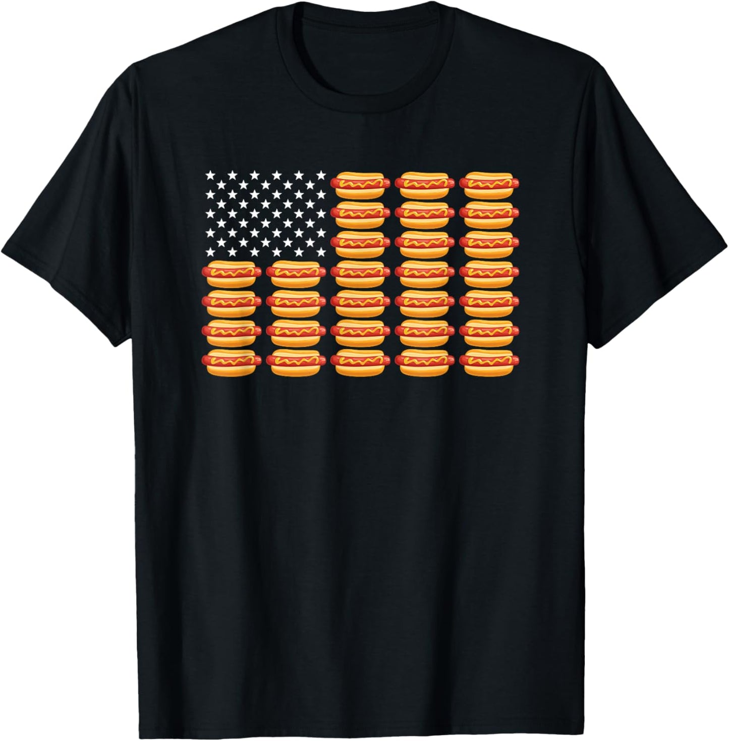 Hot Dog American Flag July 4th Patriotic Summer BBQ Funny T-Shirt - T-Shirt | Black