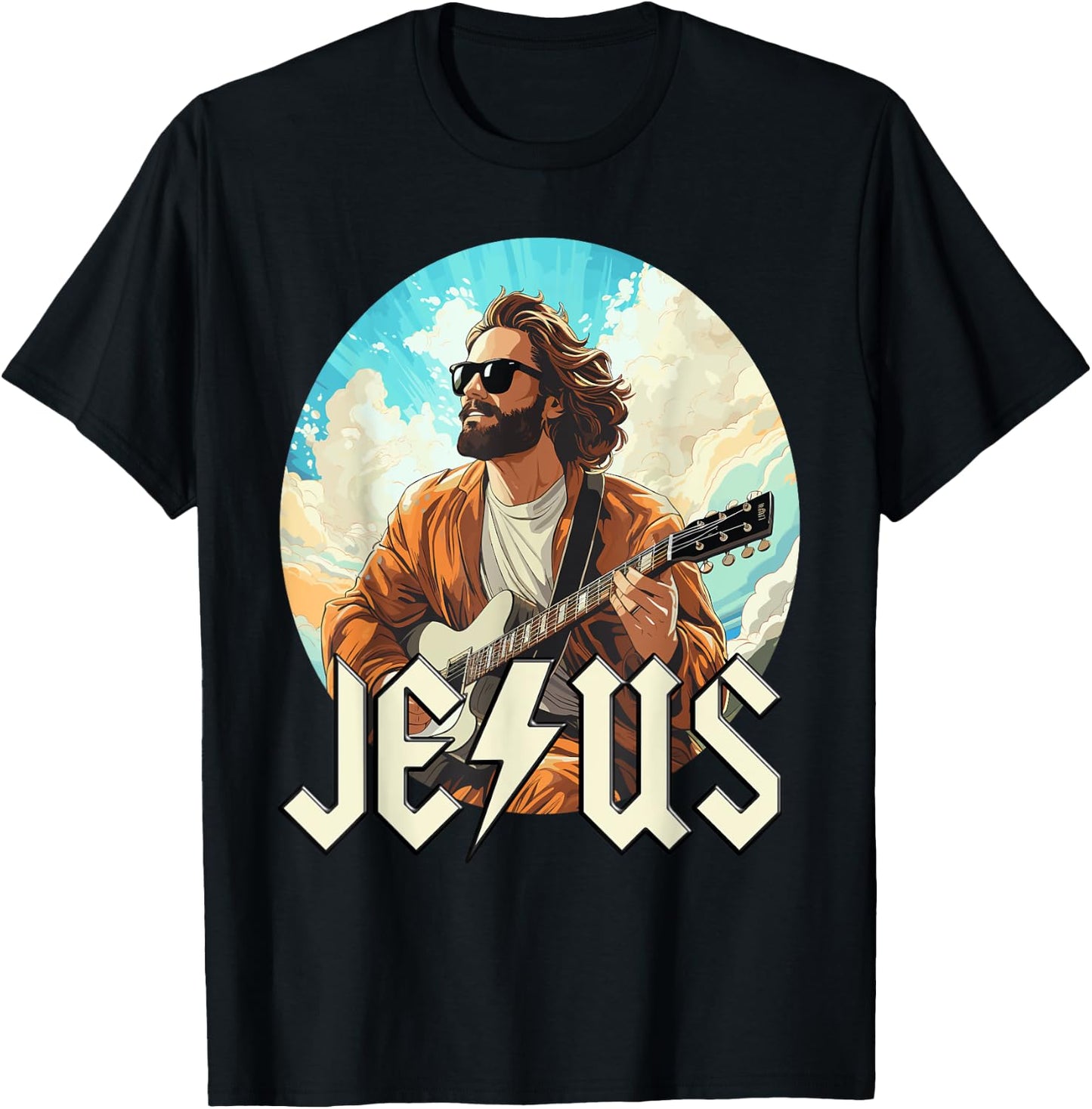 Christ Jesus with Electric Guitar T-Shirt - T-Shirt | Black
