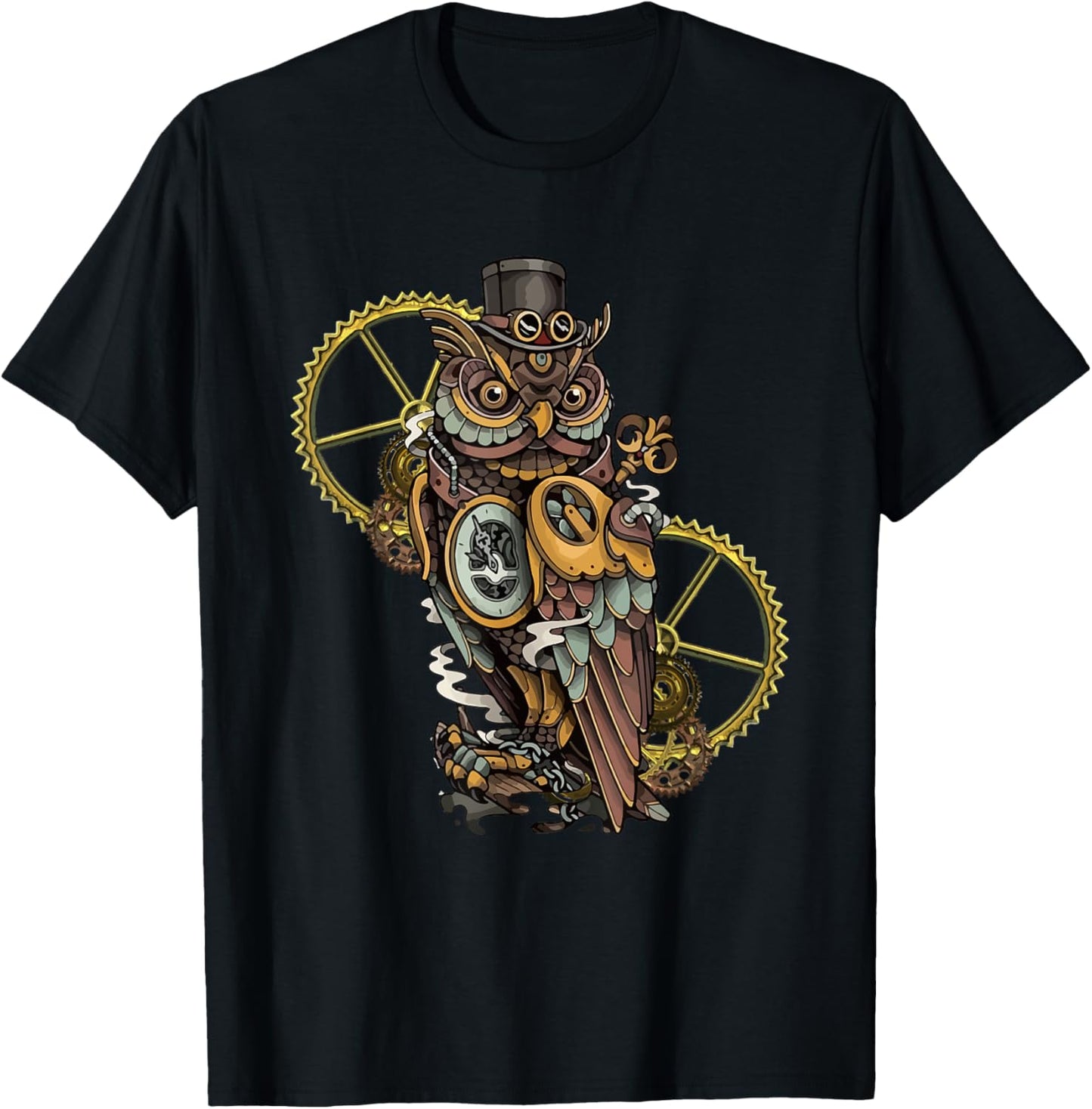 Steampunk Owl Art Bird Lovers T-Shirt - T-Shirt | Black