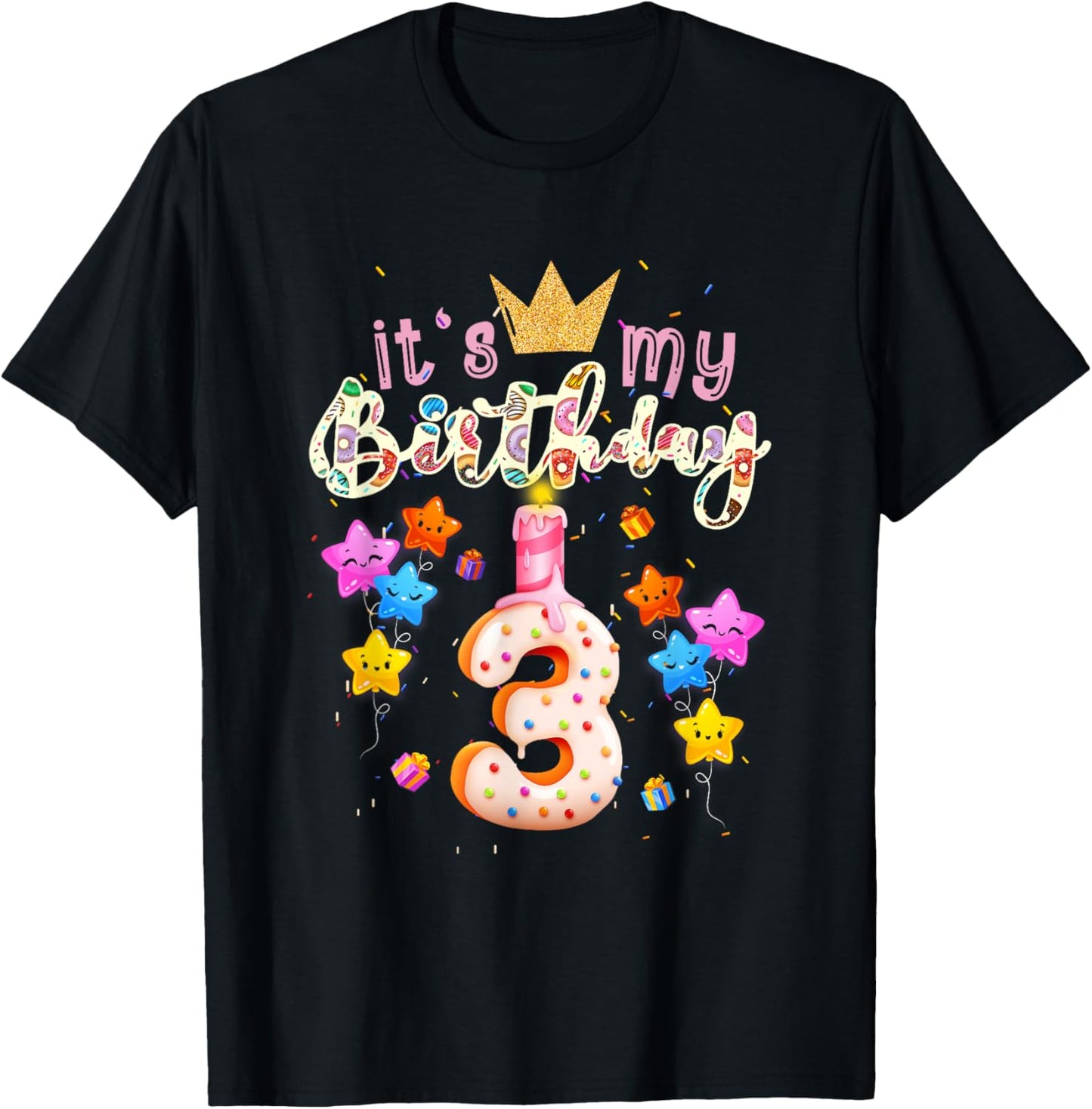 It's My 3th Birthday Doughnut Happy 3 Years Old Girl T-Shirt - T-Shirt | Black