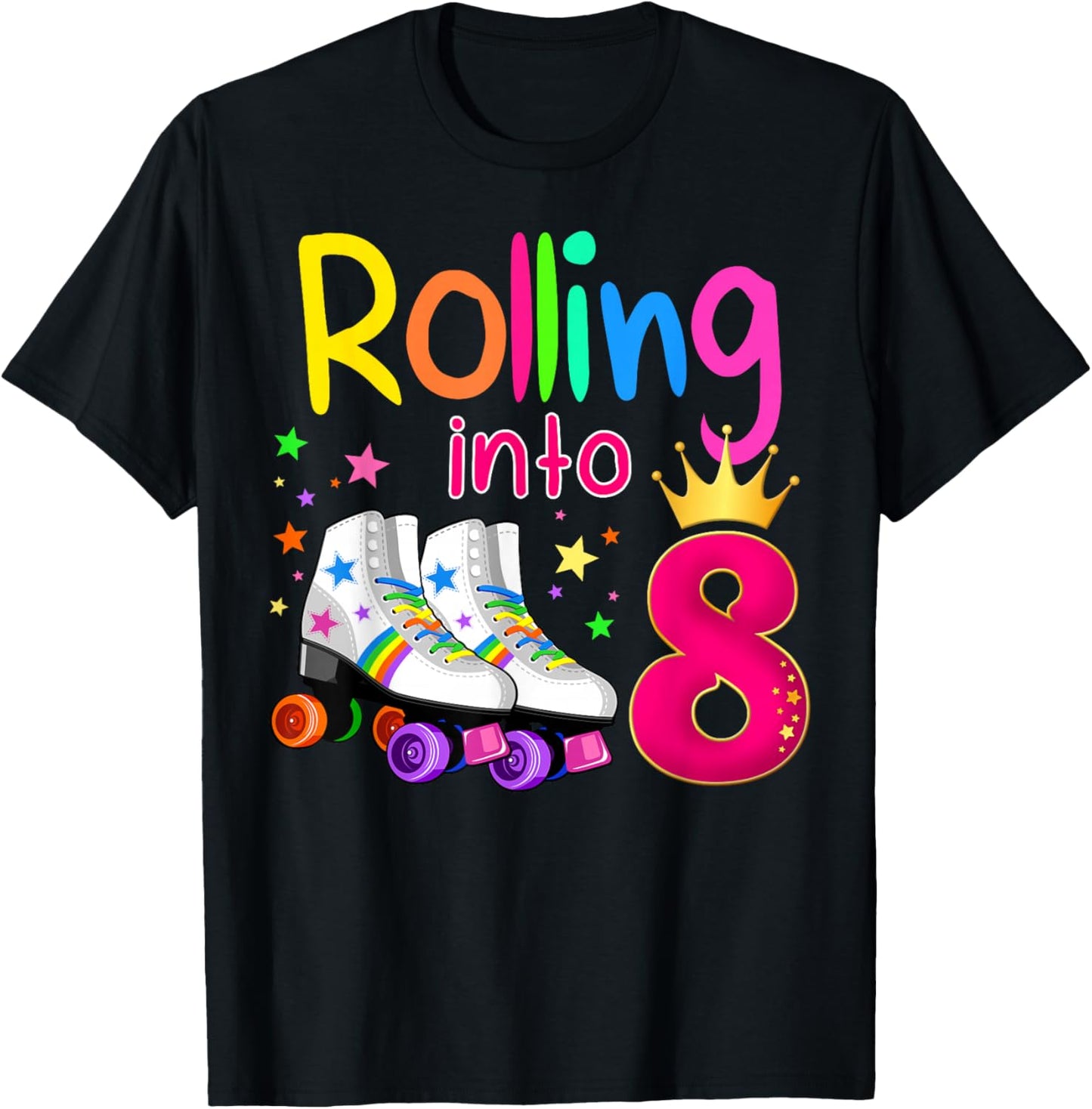 Rolling Into 8 Roller Skater 8th Birthday 8 years old B-day T-Shirt - T-Shirt | Black