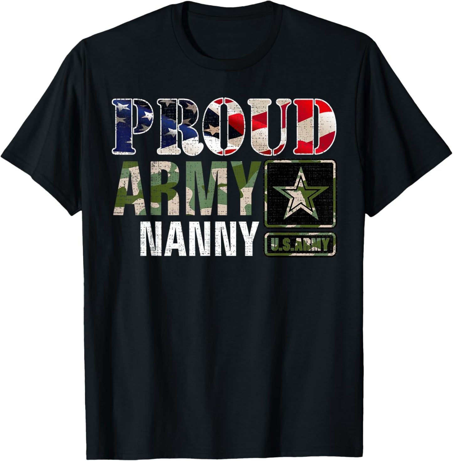 Vintage Proud Army Nanny Camo With American Flag Gift T-Shirt - T-Shirt | Black