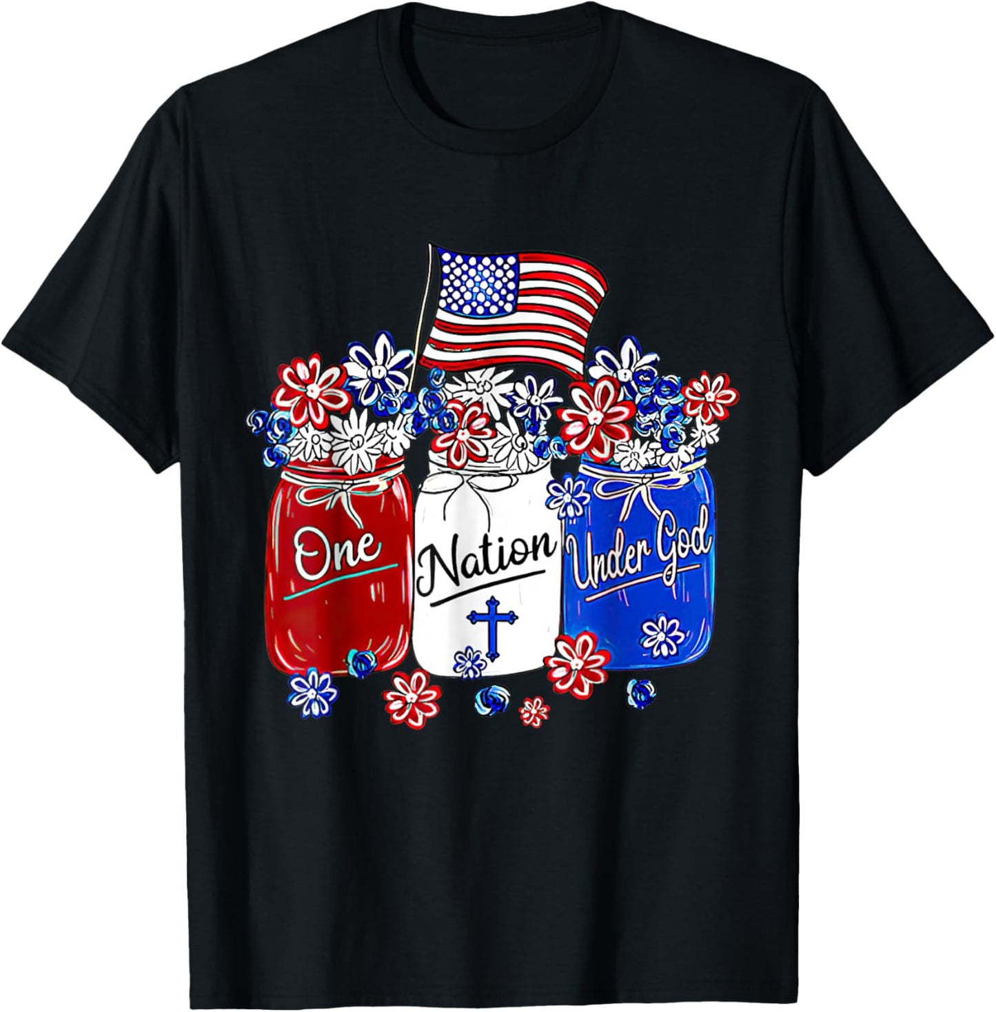 One Nation Under God American Flag Christian Jesus Patriotic Men T-Shirt - T-Shirt | Black