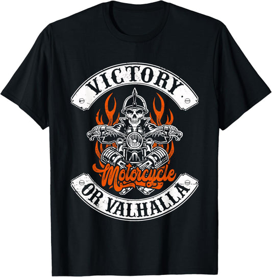Motorcycle Norse Viking Victory Or Valhalla Men Dad T-Shirt - T-Shirt | Black
