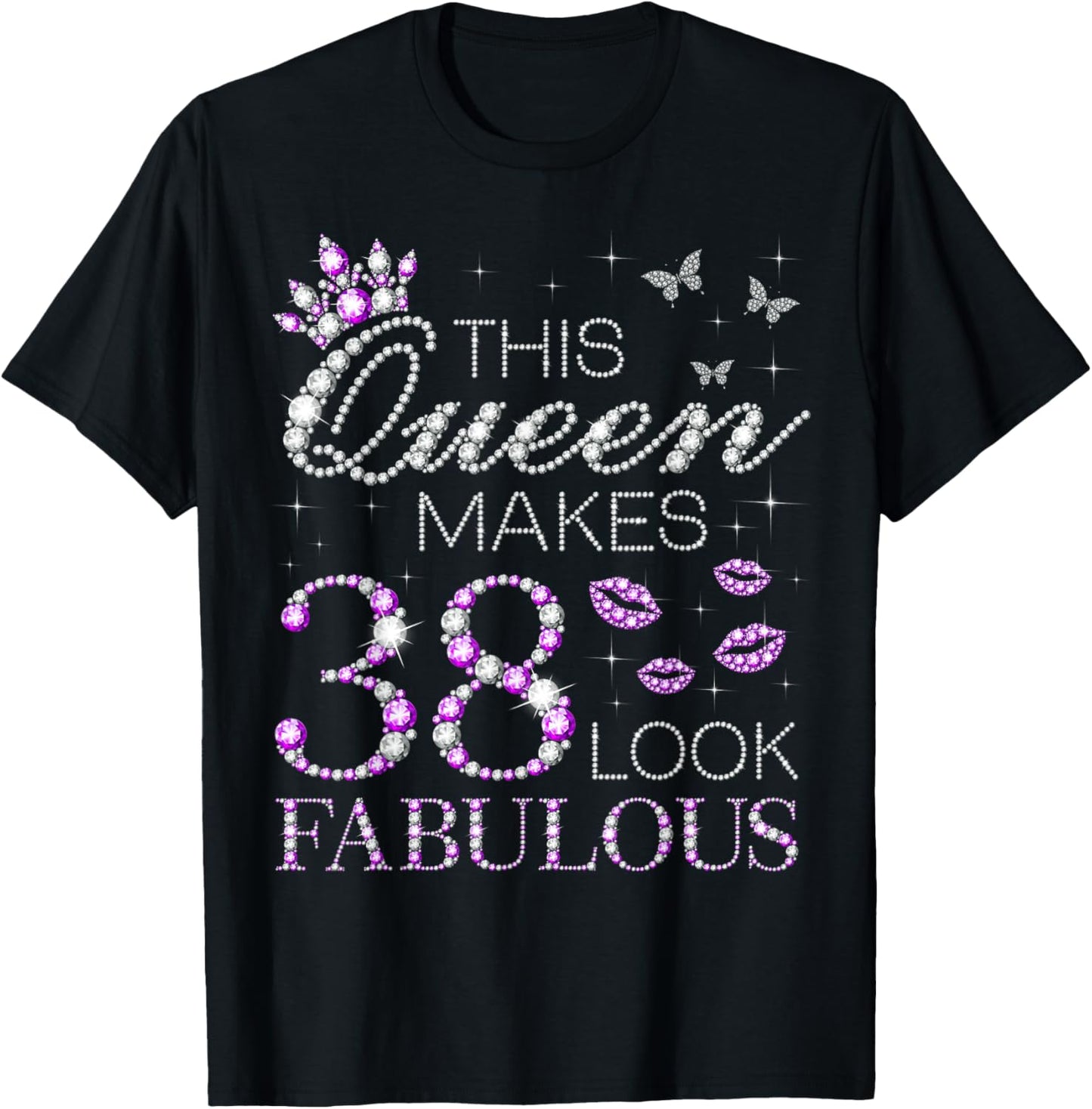 This Queen Makes 38 Look Fabulous 38th Birthday Purple Style T-Shirt - T-Shirt | Black