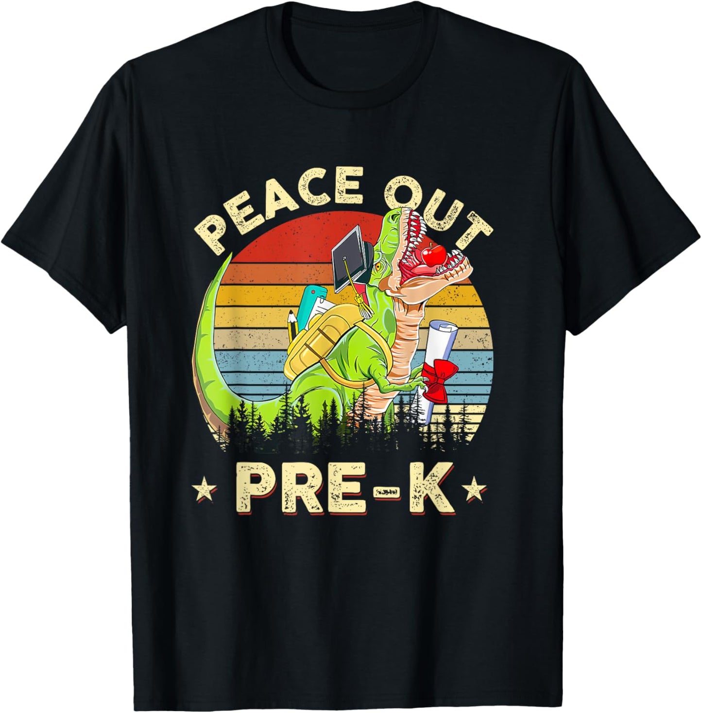 Peace Out Pre-K Dinosaur T Rex Graduation End Of Year T-Shirt - T-Shirt | Black