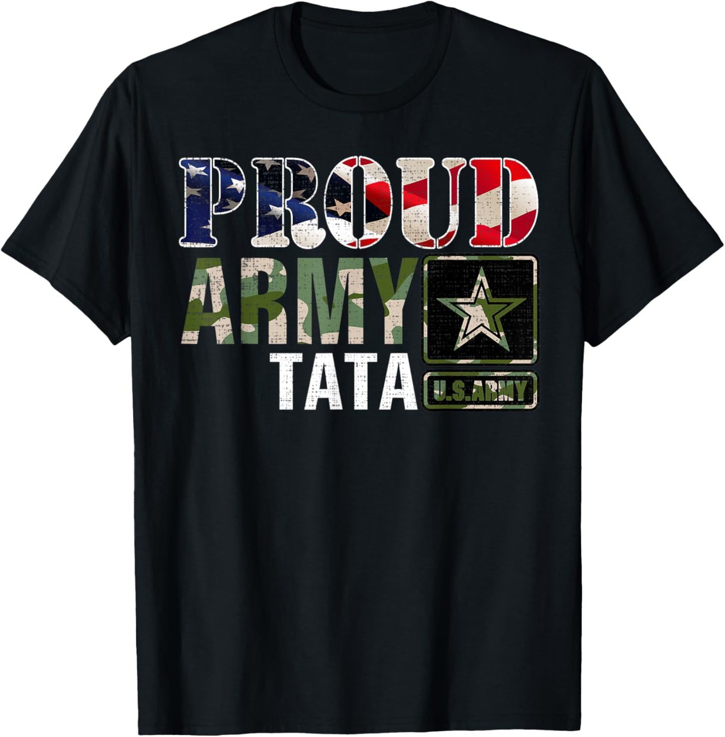 Vintage Proud Army Tata Camo With American Flag Gift T-Shirt - T-Shirt | Black
