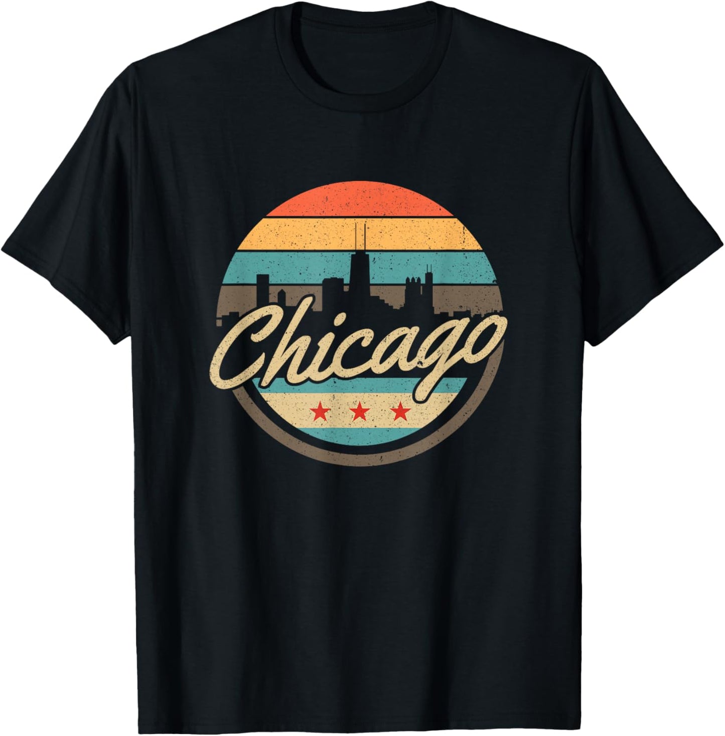 Chicago Flag Skyline Vintage Illinois USA Souvenir T-Shirt - T-Shirt | Black