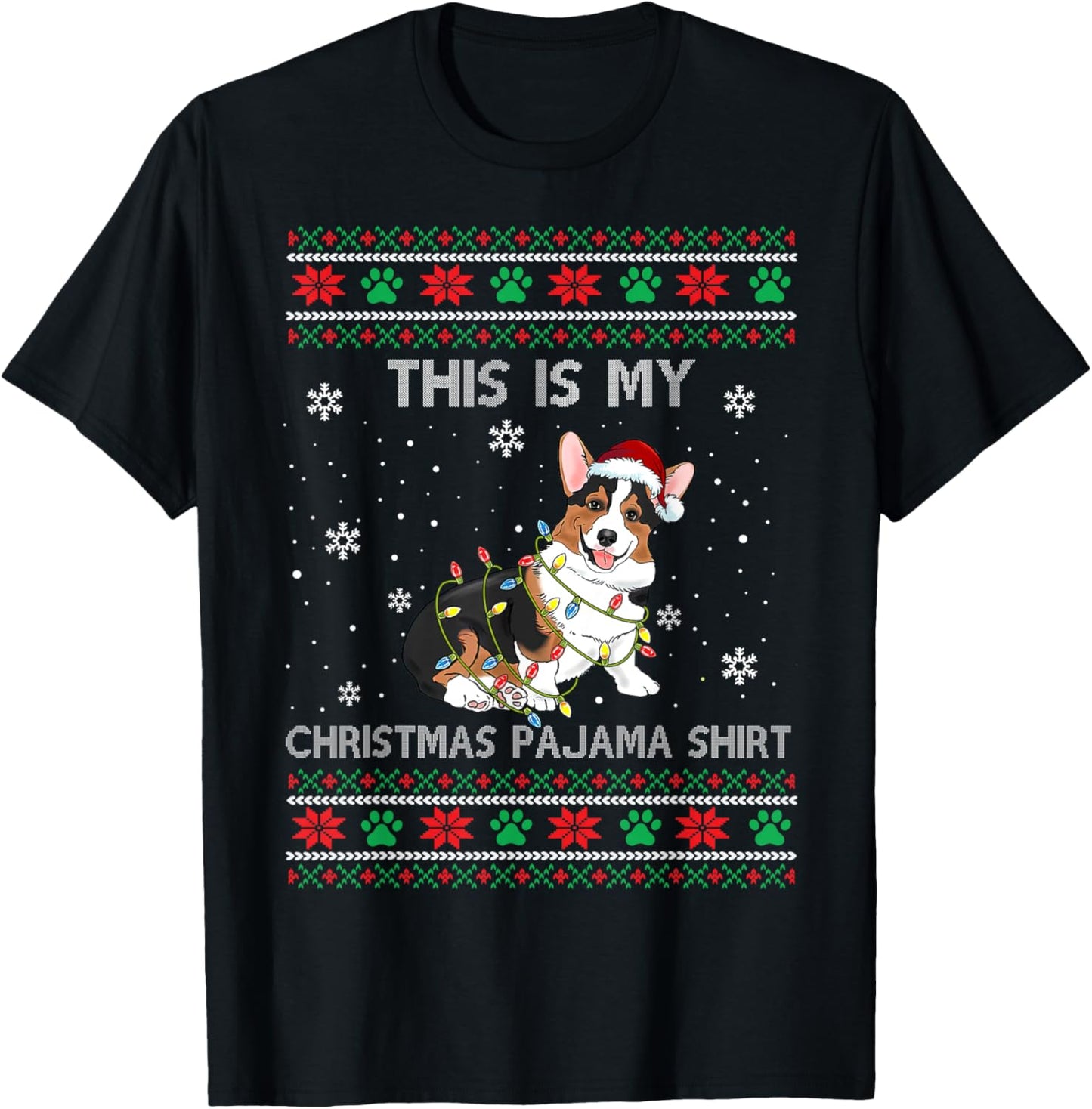 This Is My Christmas Pajama Shirt Tricolor Corgi Pjs Xmas T-Shirt - T-Shirt | Black
