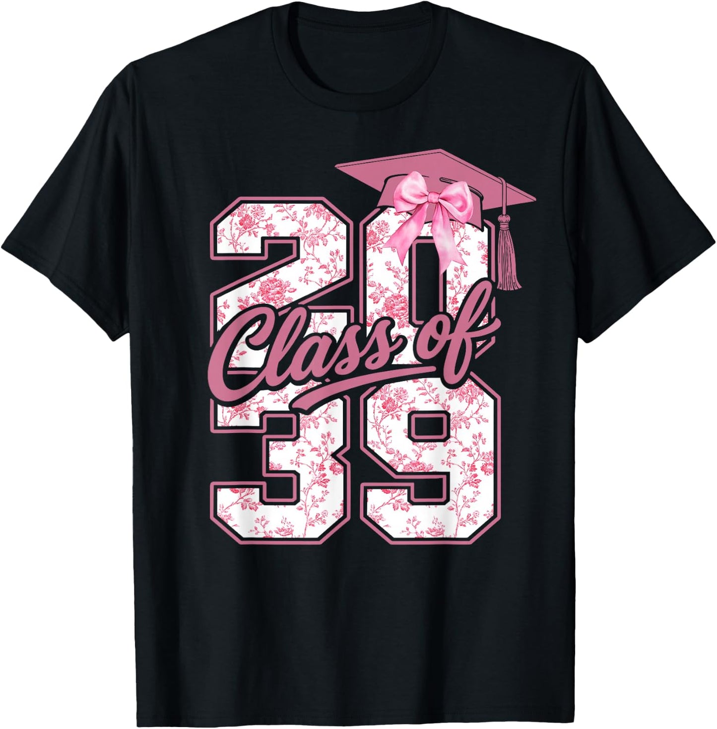 Class of 2039 Grow with Me Graduation Pink Coquette Bow Girl T-Shirt - T-Shirt | Black
