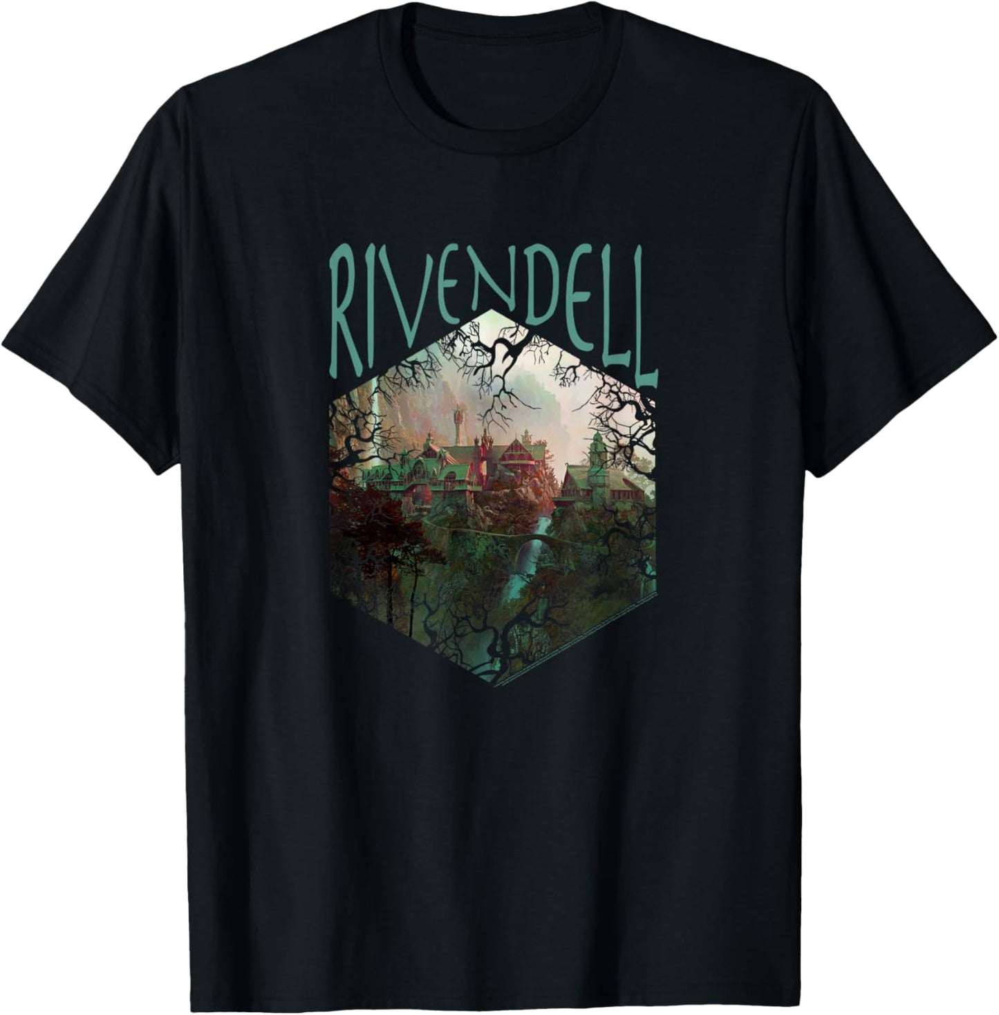 Lord of The Rings Rivendell Picture Hexagon T-Shirt - T-Shirt | Black