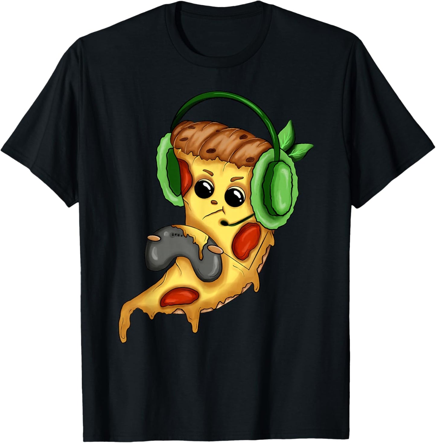 Pizza Gamer Love Play Video Games Funny Controller Headset T-Shirt - T-Shirt | Black