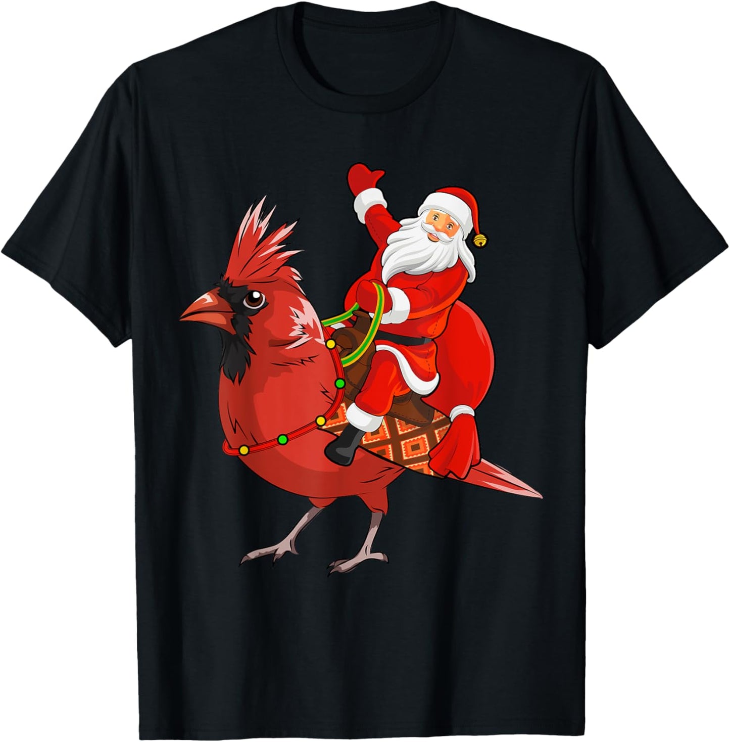 Xmas Matching Funny Santa Riding Northern Cardinal Christmas T-Shirt - T-Shirt | Black