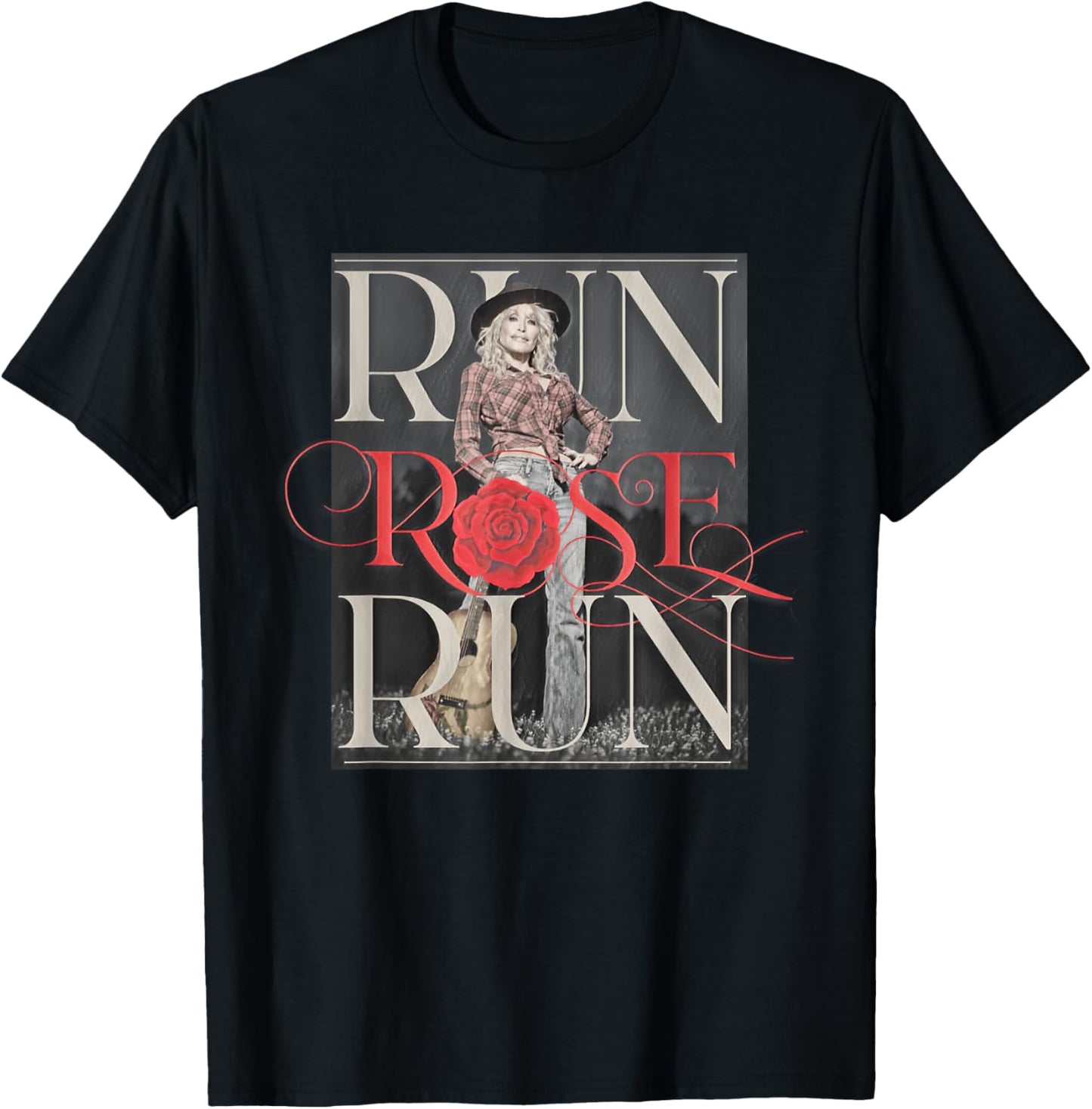 Run Rose Run Guitar Dolly Parton T-Shirt - T-Shirt | Black
