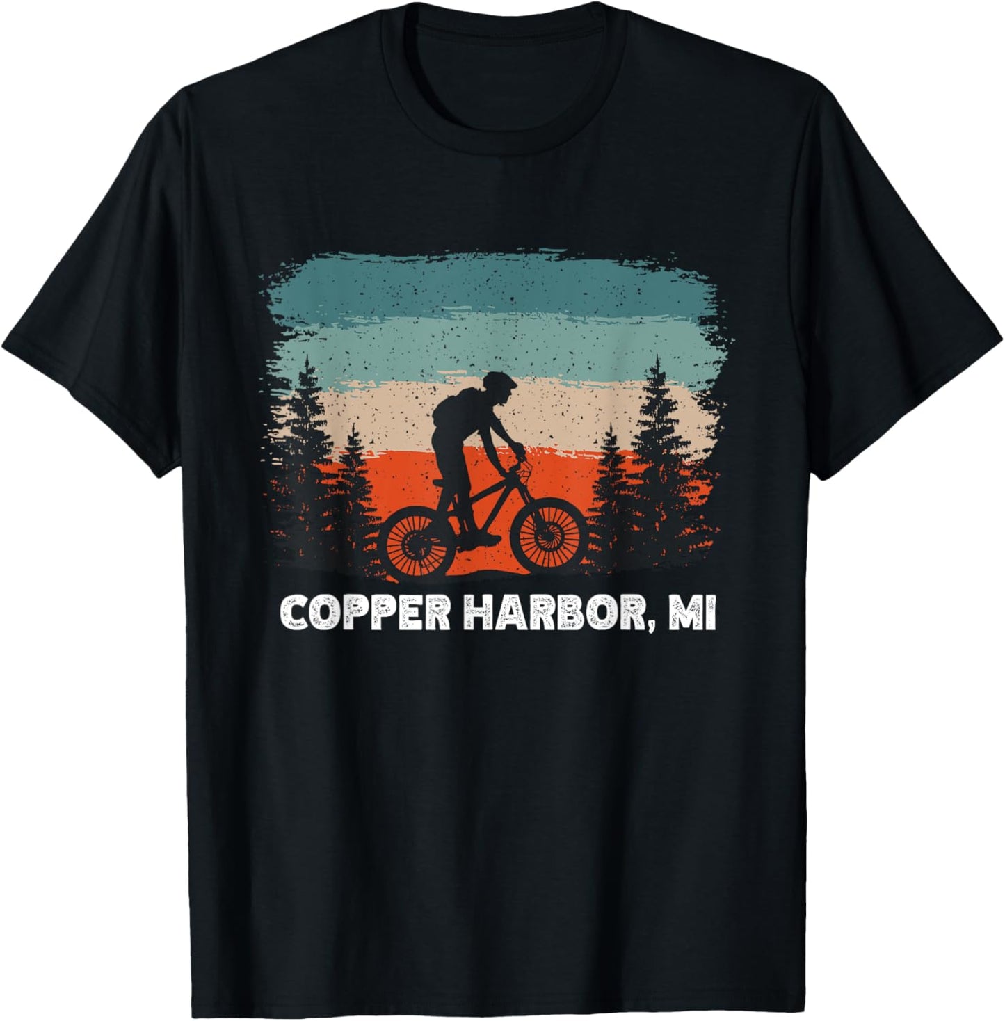 Mountain Bike Retro Sunset Vintage Copper Harbor, MI T-Shirt - T-Shirt | Black