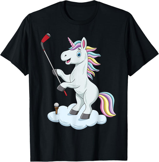Cute Unicorn Golfing Unicorn Golf Unicorn Playing Golf T-Shirt - T-Shirt | Black