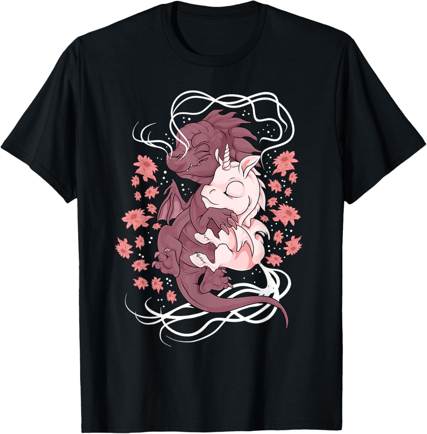 Magical Baby Unicorn and Dragon Hug Fantasy Unicorn Lover T-Shirt - T-Shirt | Black