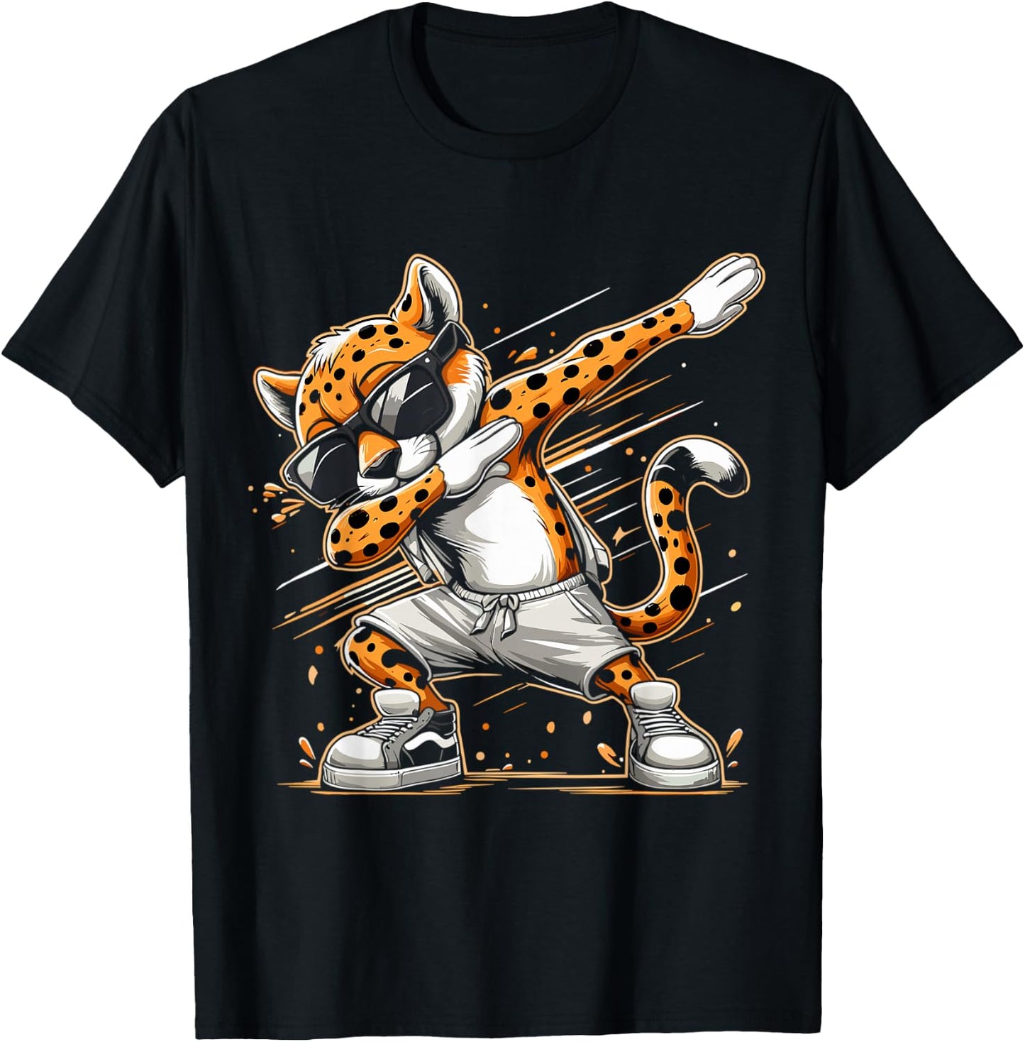 Dabbing Cheetah Wear Glasses Cute Funny Cheetah Animal , Small, Black T-Shirt - T-Shirt | Black