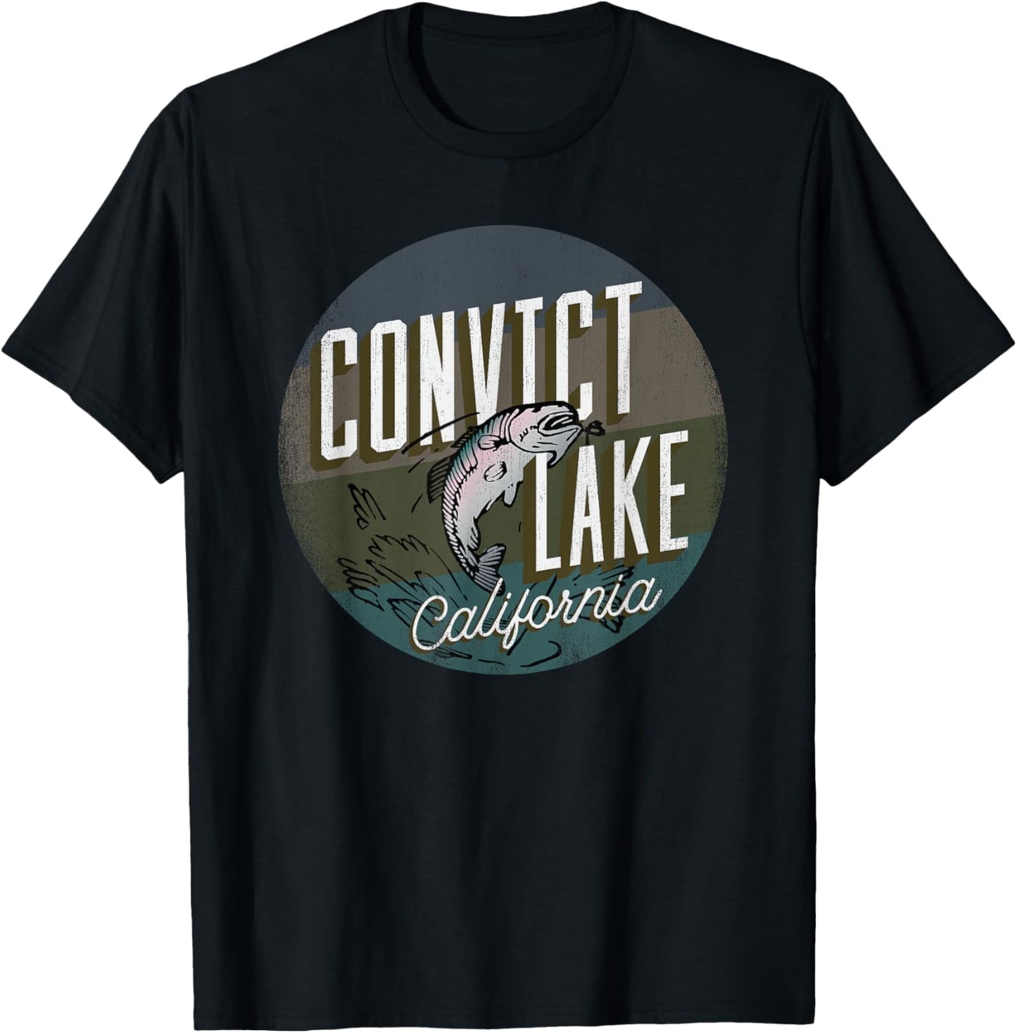 Convict Lake CA Rainbow Trout Fishing Retro Leaping Fish T-Shirt - T-Shirt | Black