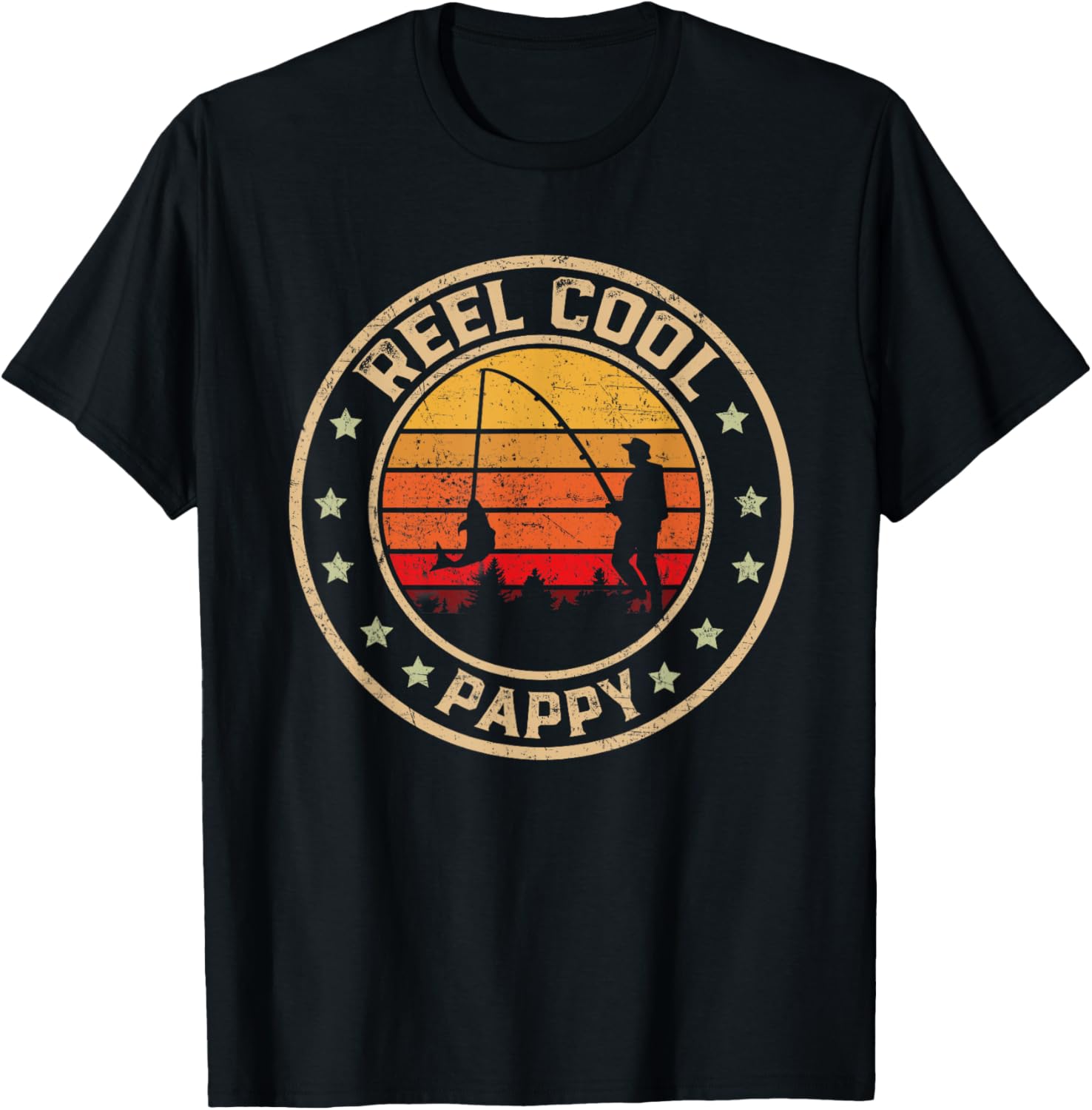 Vintage Reel Cool Pappy Fish Fishing Funny Fathers Day T-Shirt - T-Shirt | Black
