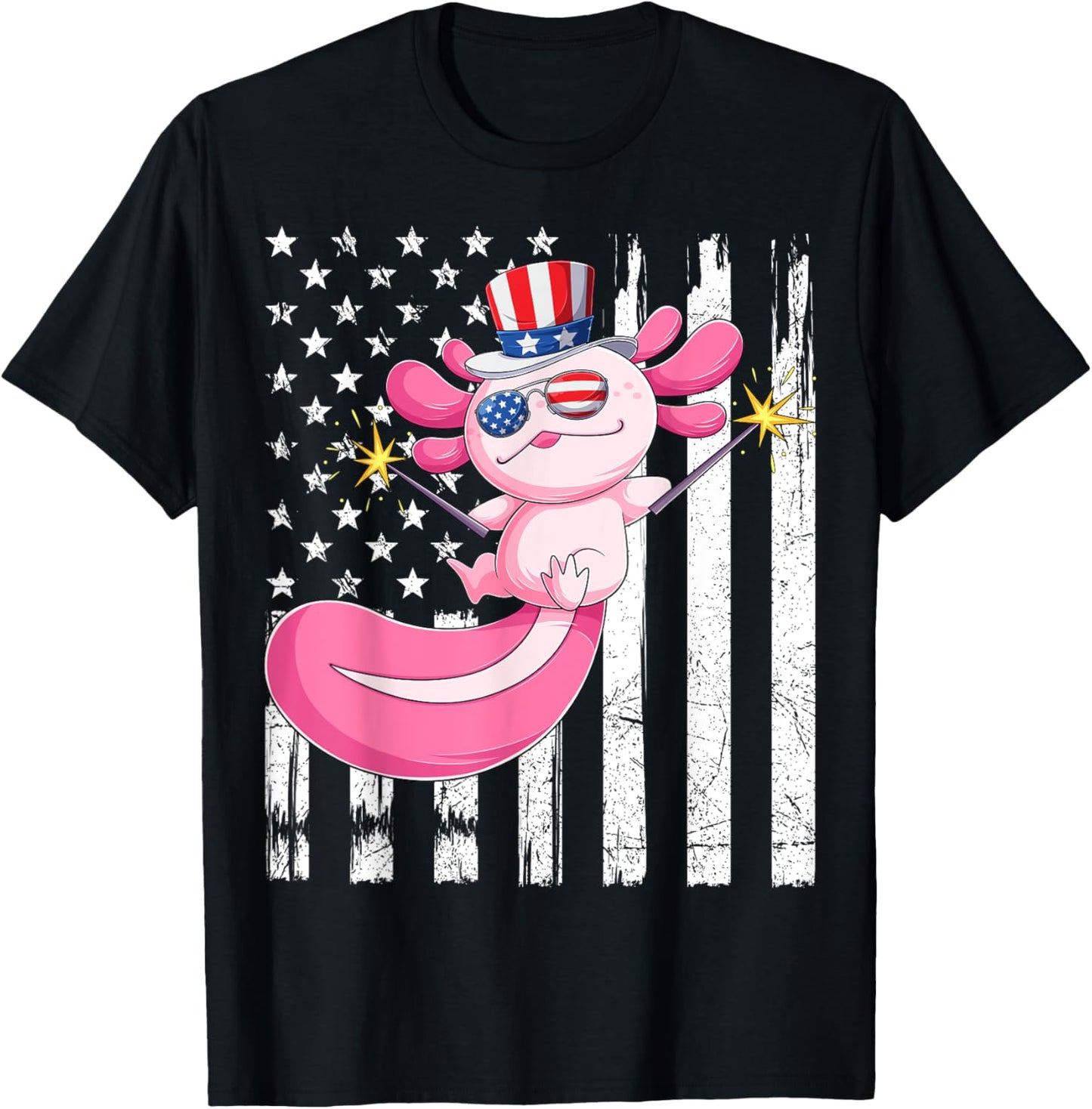 American Axolotl 4th Of July US Flag Patriotic Axolotl USA Women Kids Men T-Shirt - T-Shirt | Black